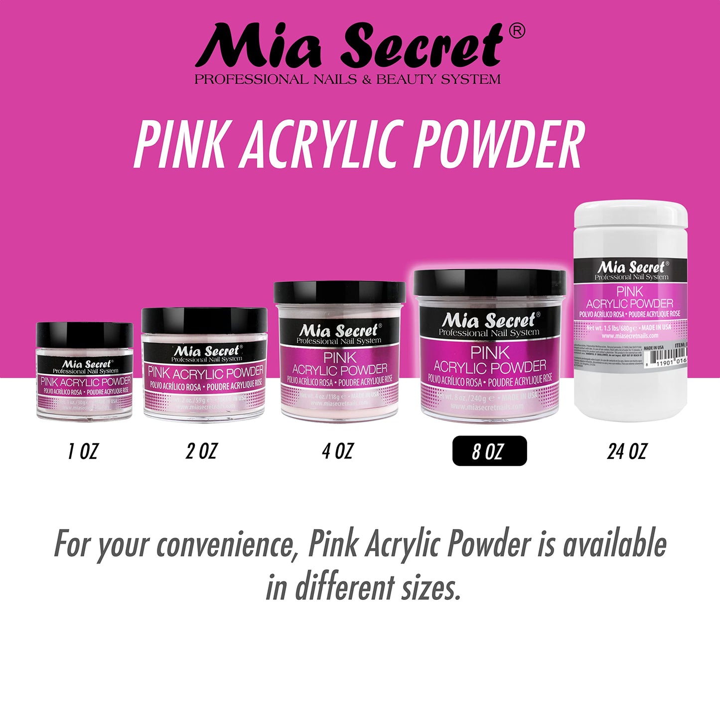 Mia Secret Pink Acrylic Nail Powder 8oz