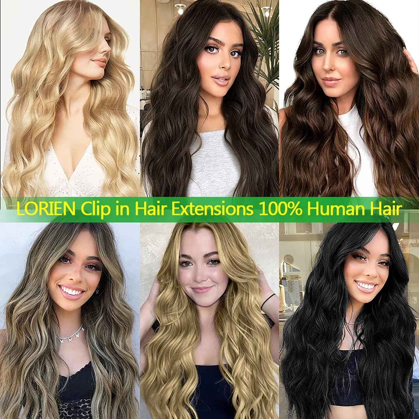 LORIEN Clip in Hair Extensions Real Human Hair, 18 Inch 100g/3.6oz, 1B Natural Black, Clip in 100% Brazilian Remy Human Hair Extensions 8pcs Per Set with 18 Clips Double Weft