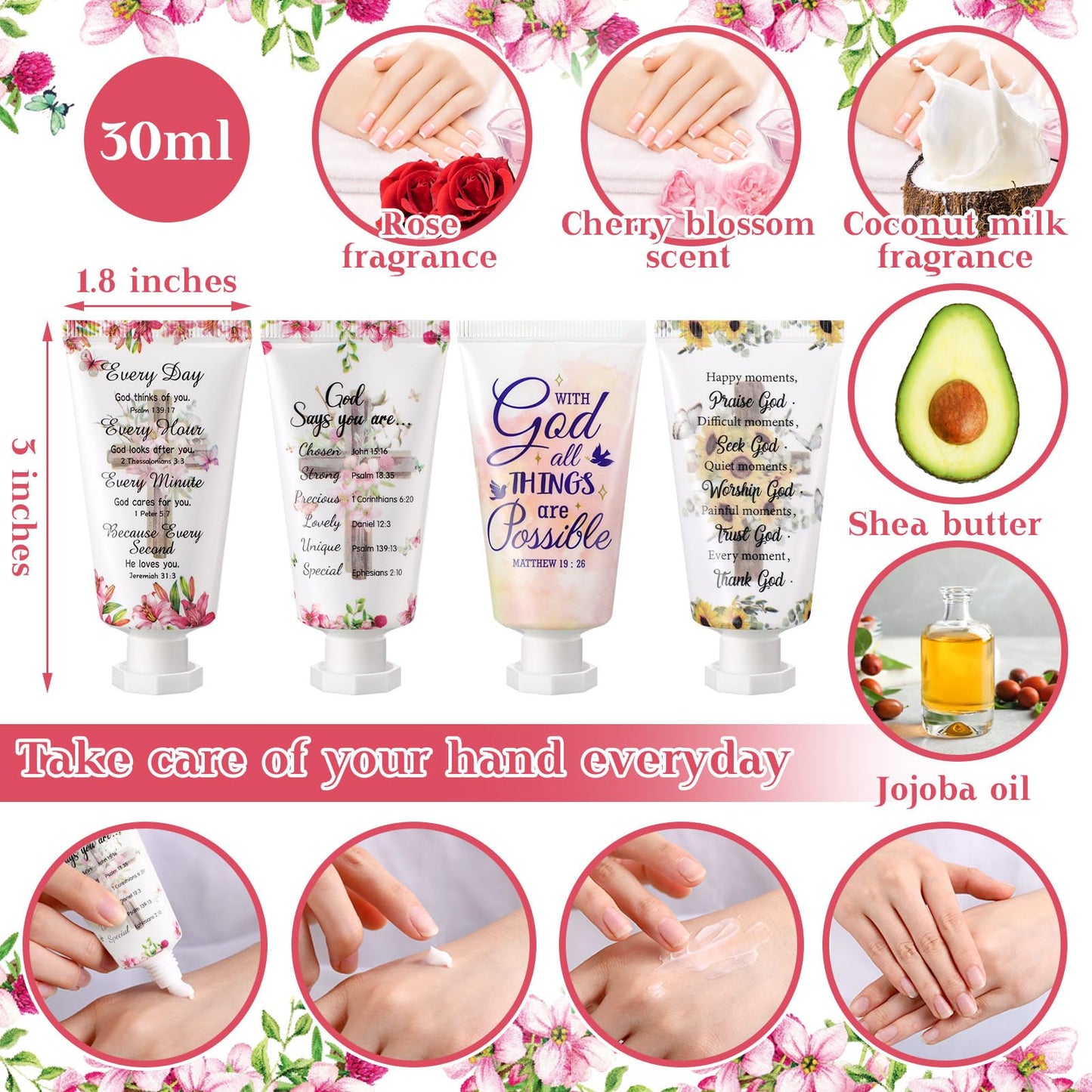 Christian Hand Cream Gift for Women Bible Verse Hand Lotion Scripture Travel Hand Lotion for Dry Cracked Hands Bulk Holiday Gifts for Mom Grandma Breast Cancer Awareness(48 Pcs,Cross Style)