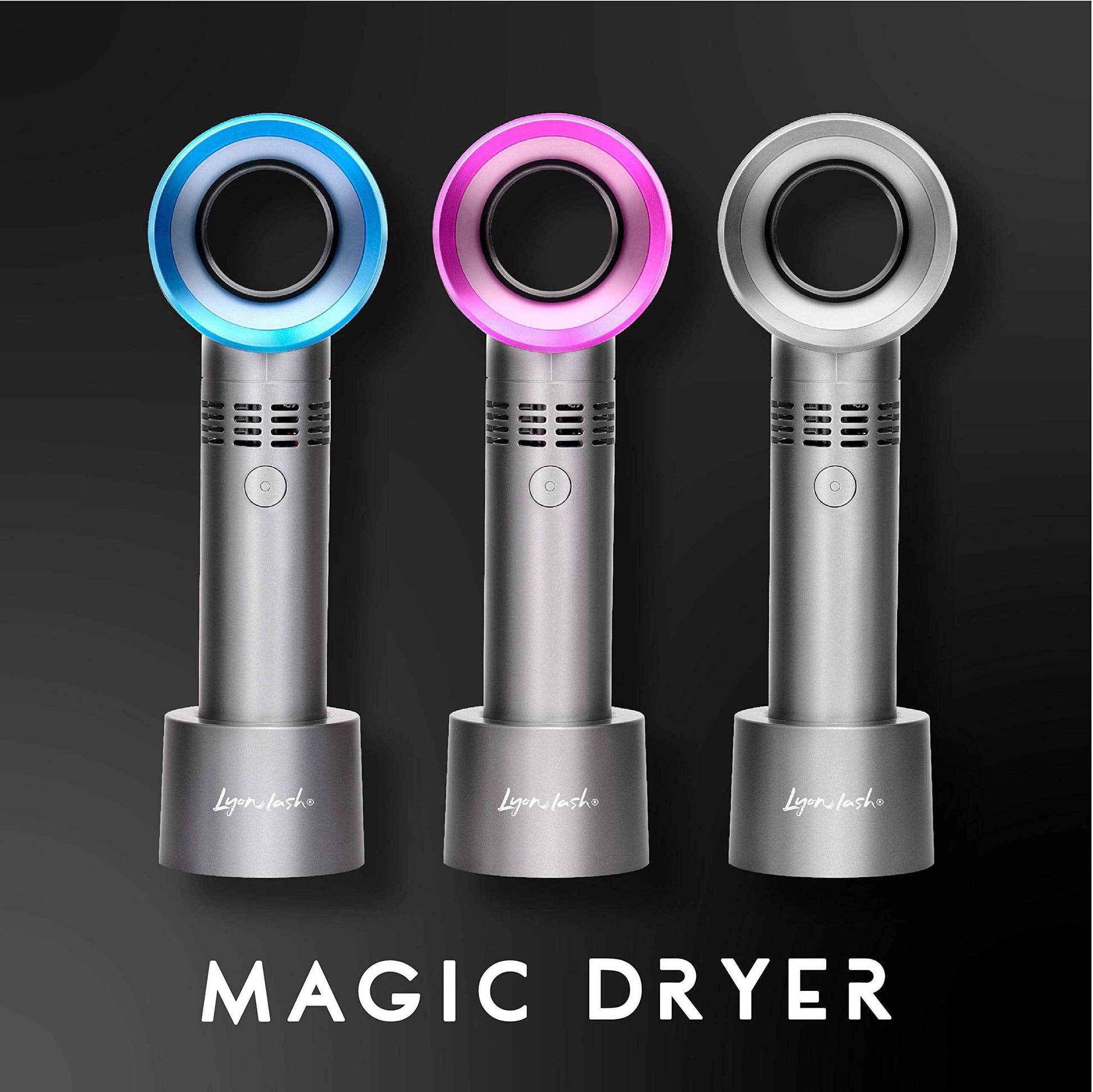 Lyon Lash Portable USB Rechargeable Bladeless Mini Fan/Air Conditioning Blower/Handheld Cooling Dryer, Essential Eyelash Extension Supplies, Dries Glue/Adhesive Rapidly (Nickel/Fuchsia Pink)