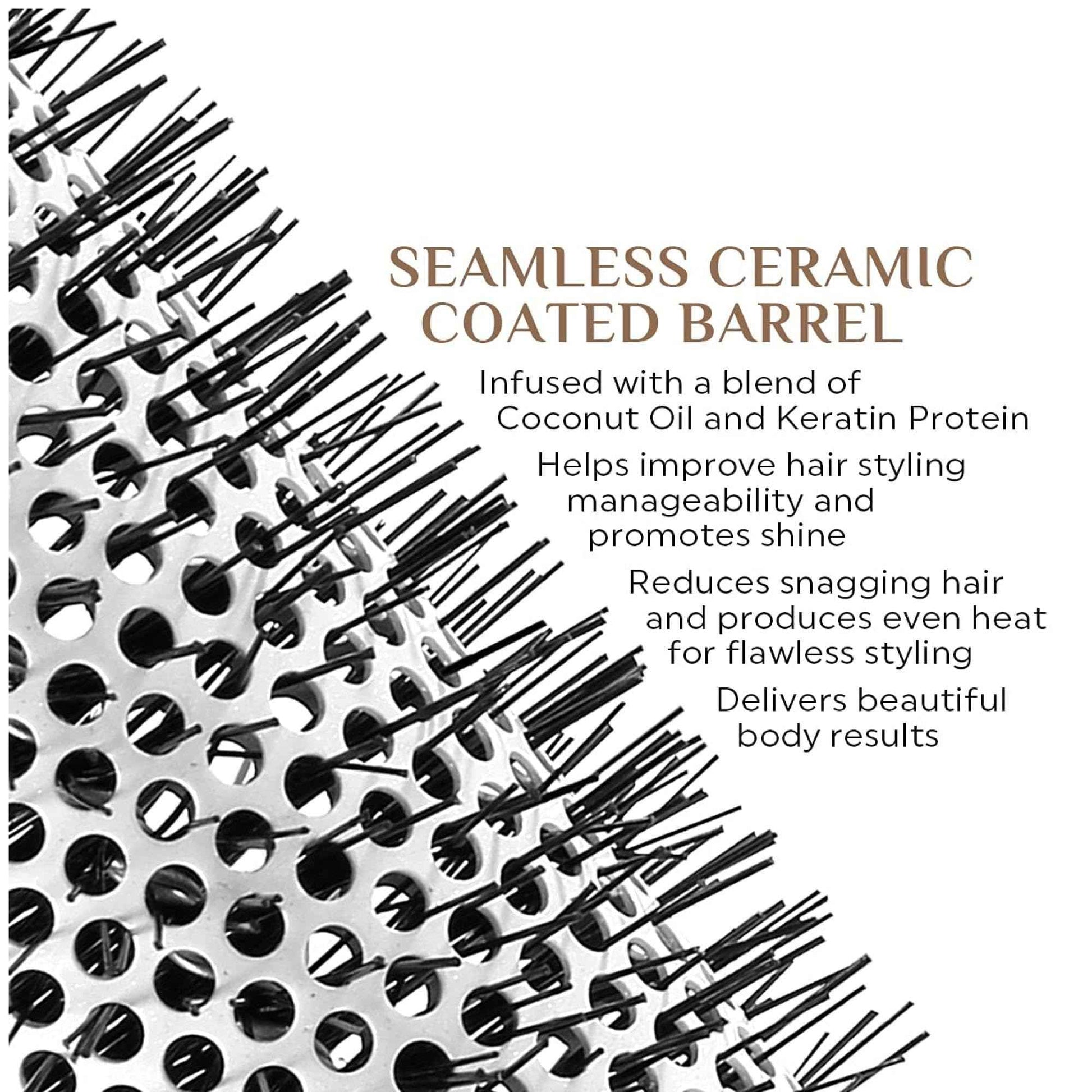 Cricket Ultra Smooth Coconut Thermal Hair Brush – 2.5” Ceramic Barrel, Coconut Oil and Keratin-Infused, Anti-Static Heat-Resistant Bristles, Textured Handle for Styling All Hair Types