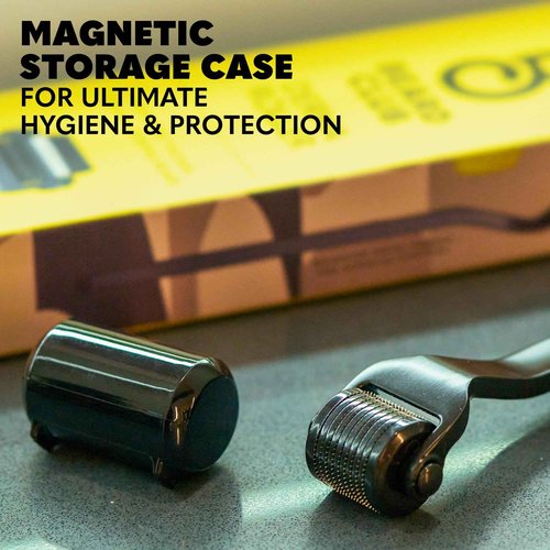 Beard Club Premium Derma Roller & Beard Growth Oil - Microneedling Roller with 540 Titanium Microneedles for Face, Body and Scalp - Beard Roller with Sandalwood & Cedar Beard Oil