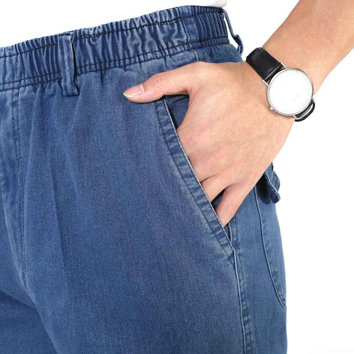 IDEALSANXUN Elastic Waist Jeans for Men Casual Loose Fit Pull On Jeans Denim Pants(Light Blue, 48x30)