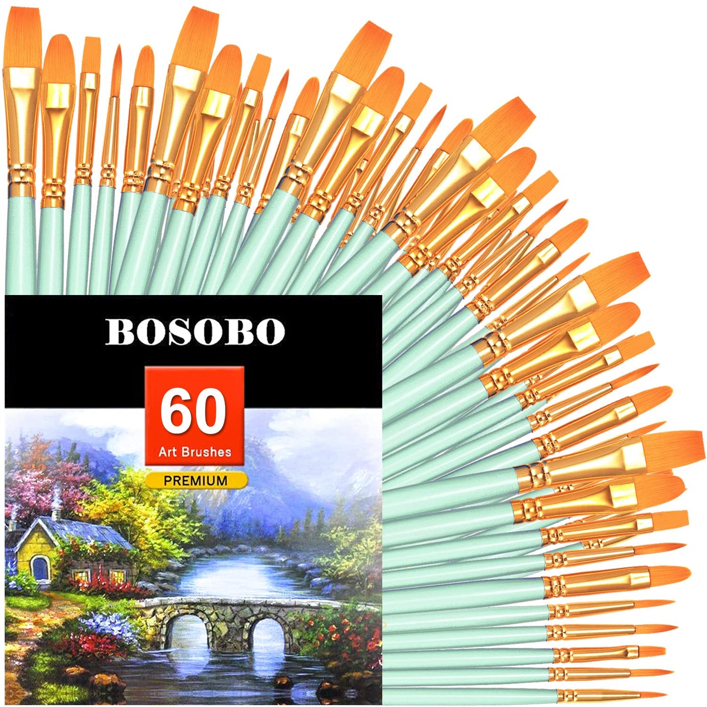 BOSOBO Paint Brushes Set, 2 Pack 20 Pcs Round Pointed Tip Paintbrushes Nylon Hair Artist Acrylic Paint Brushes for Acrylic Oil Watercolor, Face Nail Art, Miniature Detailing & Rock Painting, Green