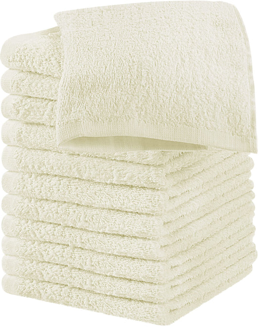 Utopia Towels 12 Pack Cotton Washcloths Set - 100% Ring Spun Cotton, Premium Quality Flannel Face Cloths, Highly Absorbent and Soft Feel Fingertip Towels (Ivory)