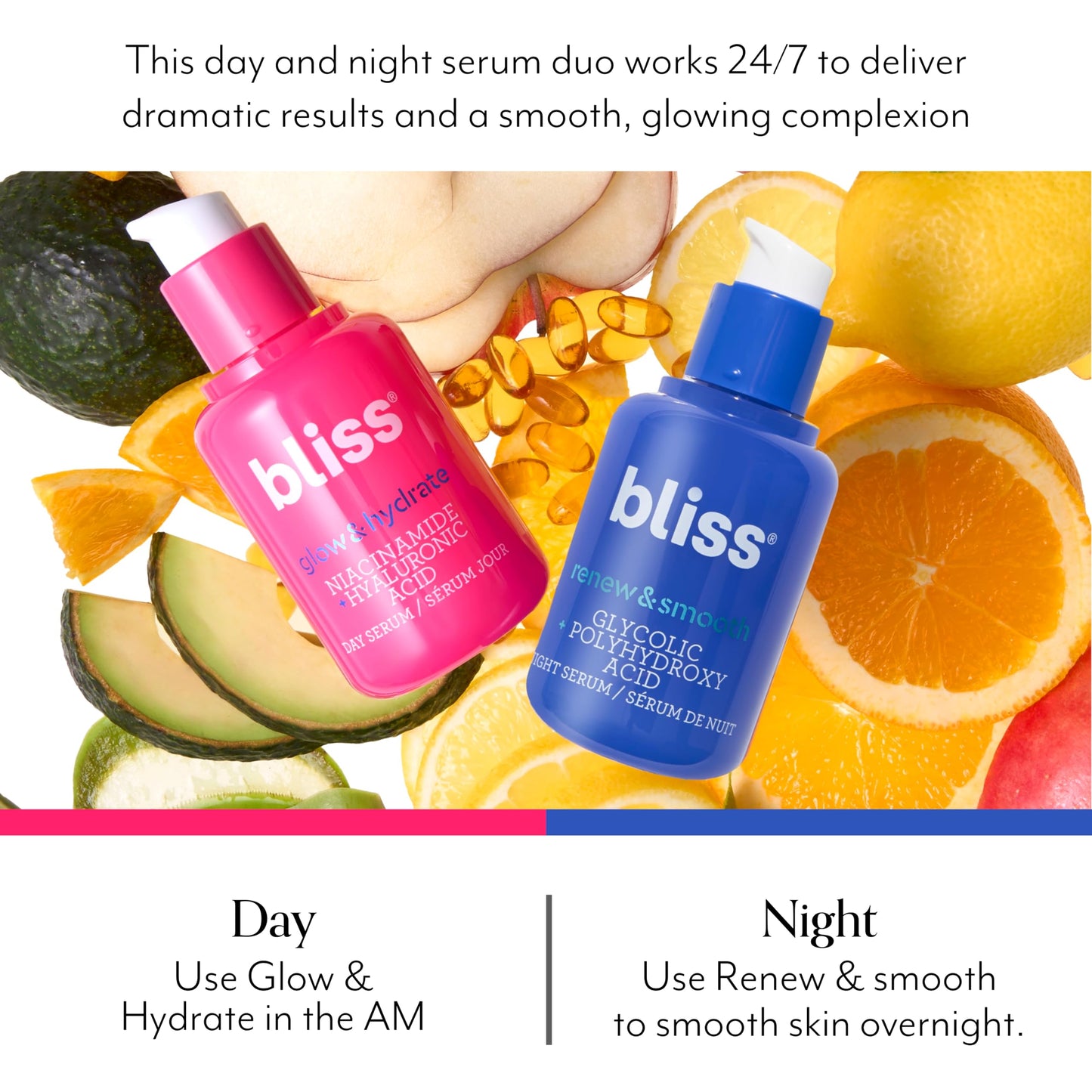 Bliss Renew & Smooth Night Face Serum | Resurfacing Treatment with Glycolic Acid and AHA Glycolic + Polyhydroxy Acid | for Smoother, Brighter Skin | Vegan & Cruelty-Free Exfoliating Serum | 1 Fl Oz