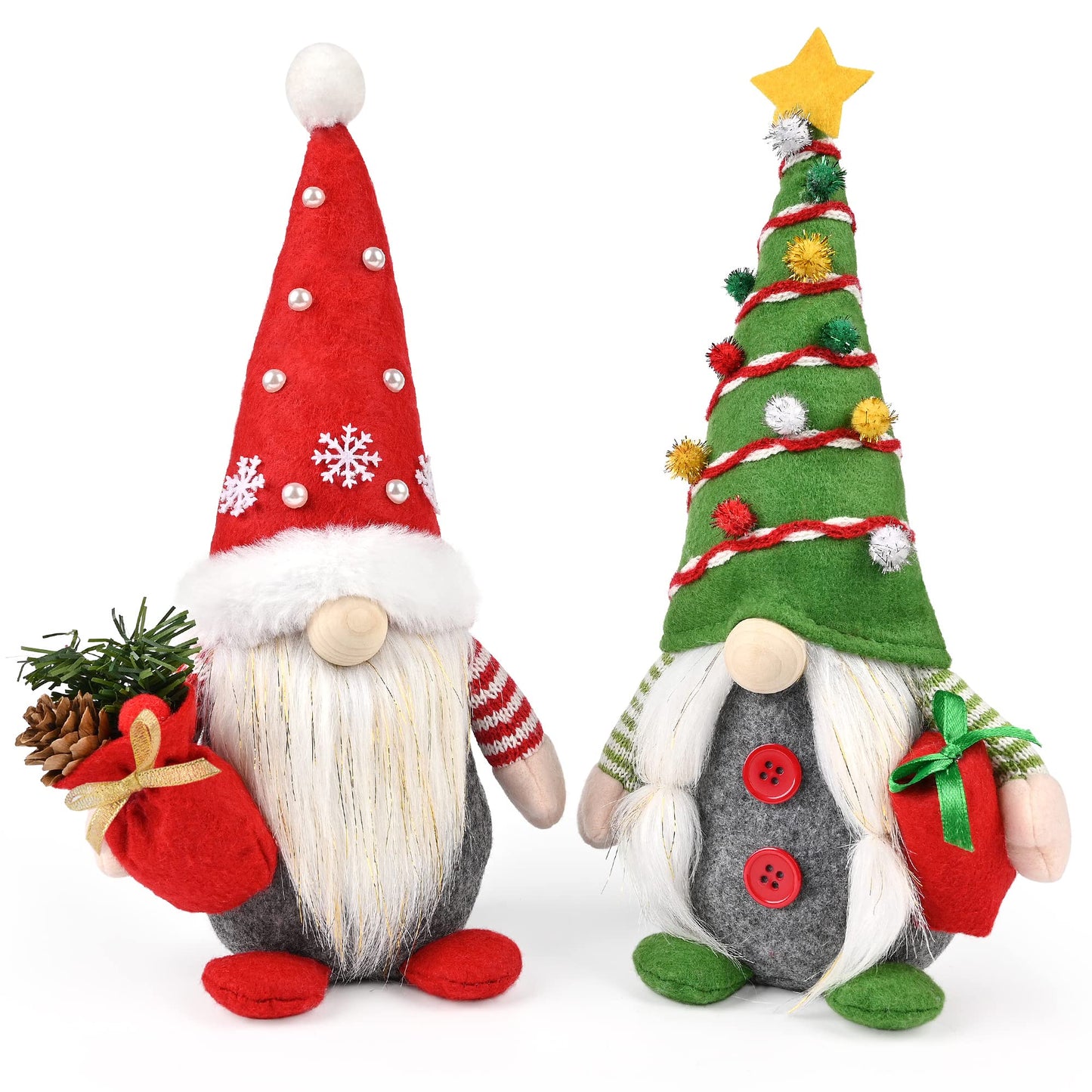 D-FantiX Christmas Gnomes Decorations, 2PCS Handmade Swedish Tomte Xmas Gnomes Plush Ornaments, Scandinavian Santa Figurines with Pine Cone Gift, Elf Doll Christmas Table Home Decorations(12 in)