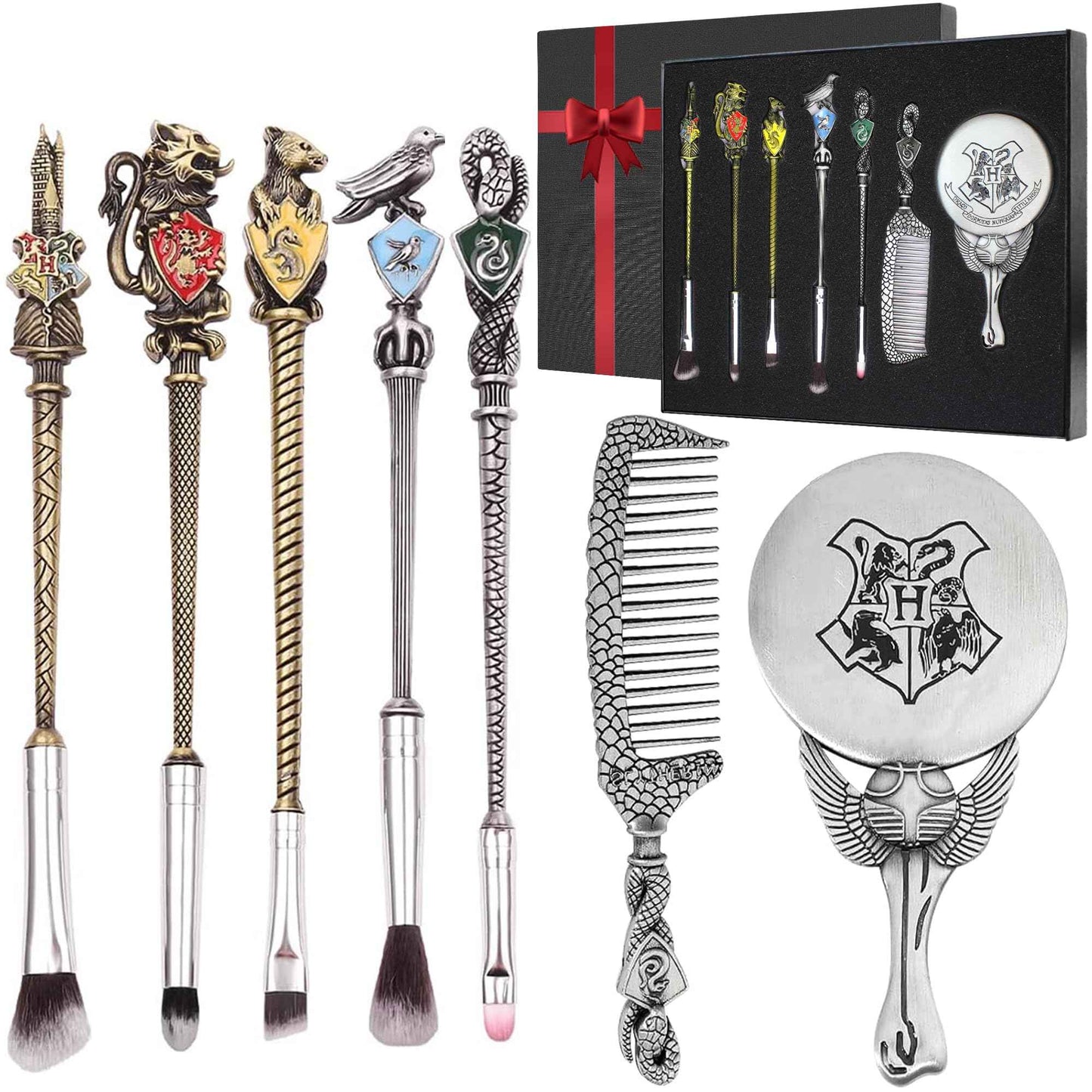 Harry Makeup Brushes Set Gifts Comb Mirror with Gift Box Makeup Brushes Set for Women Potter Magic Eye Shadow Eyeliner Blending Lip Brush