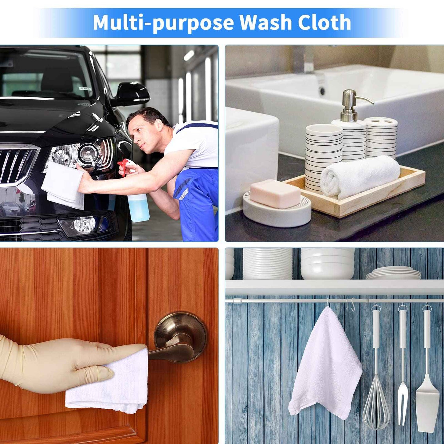 Patelai 60 Pcs White Washcloths Set Face Cloth Absorbent Soft Cotton Face Towel Multipurpose Machine Washable Towels Travel Supply Gym Needs for Bathroom Kitchen Hotel Spa and Gym, 10 x 10 Inch