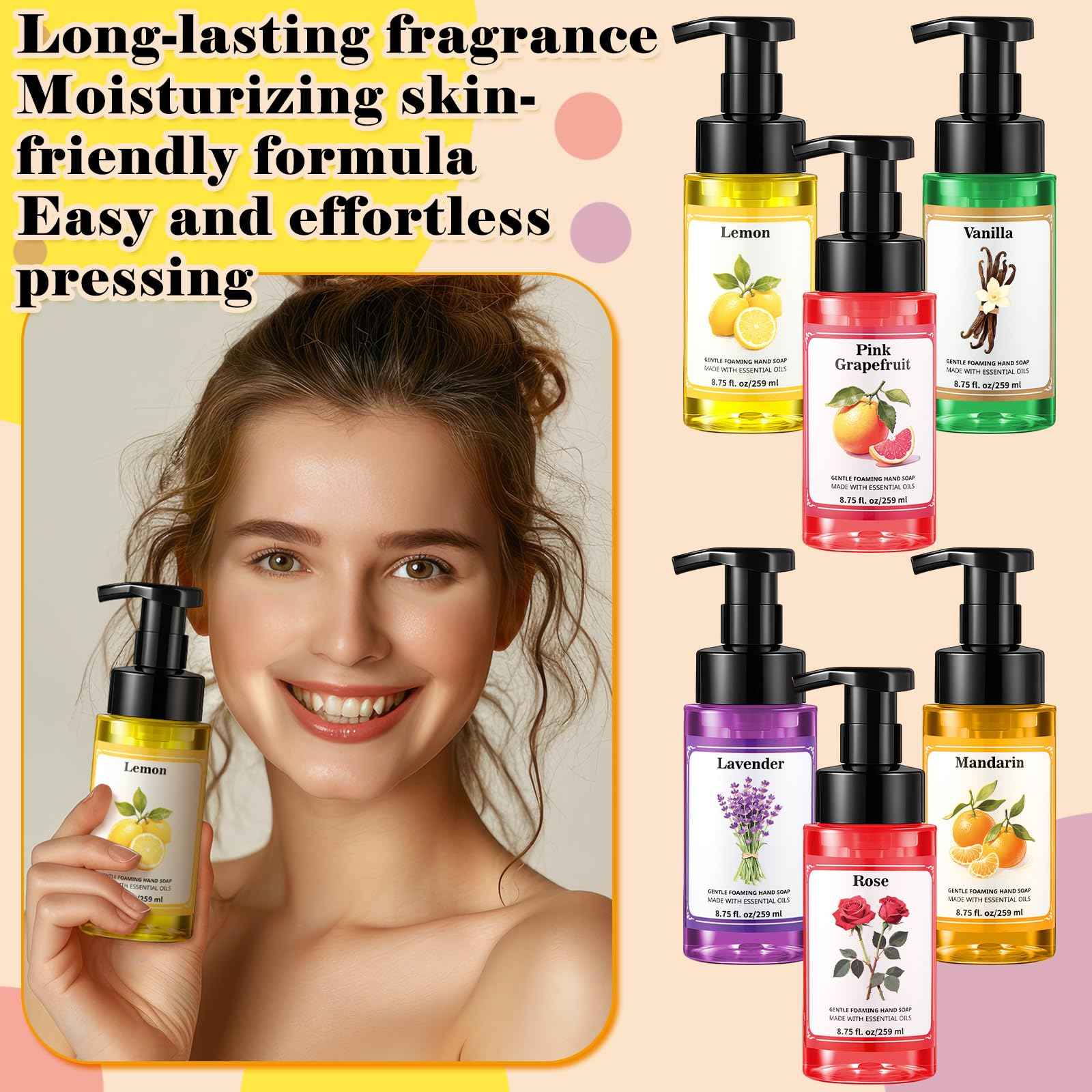 Swiffen 6pack Christmas Foaming Hand Soap with Pump Care Moisturizing Liquid Holiday Foam Hand Wash Stocking Stuffers Gift for Kitchen Bathroom Family Teacher Staff 8.75 Fl.oz(6 Colors,Fresh Scent)