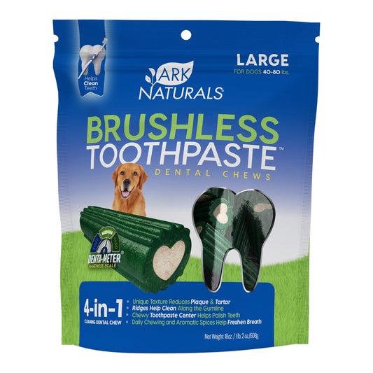 ARK NATURALS Brushless Toothpaste, Dog Dental Chews for Large Breeds, Freshens Breath, Helps Reduce Plaque & Tartar, 18oz, 1 Pack