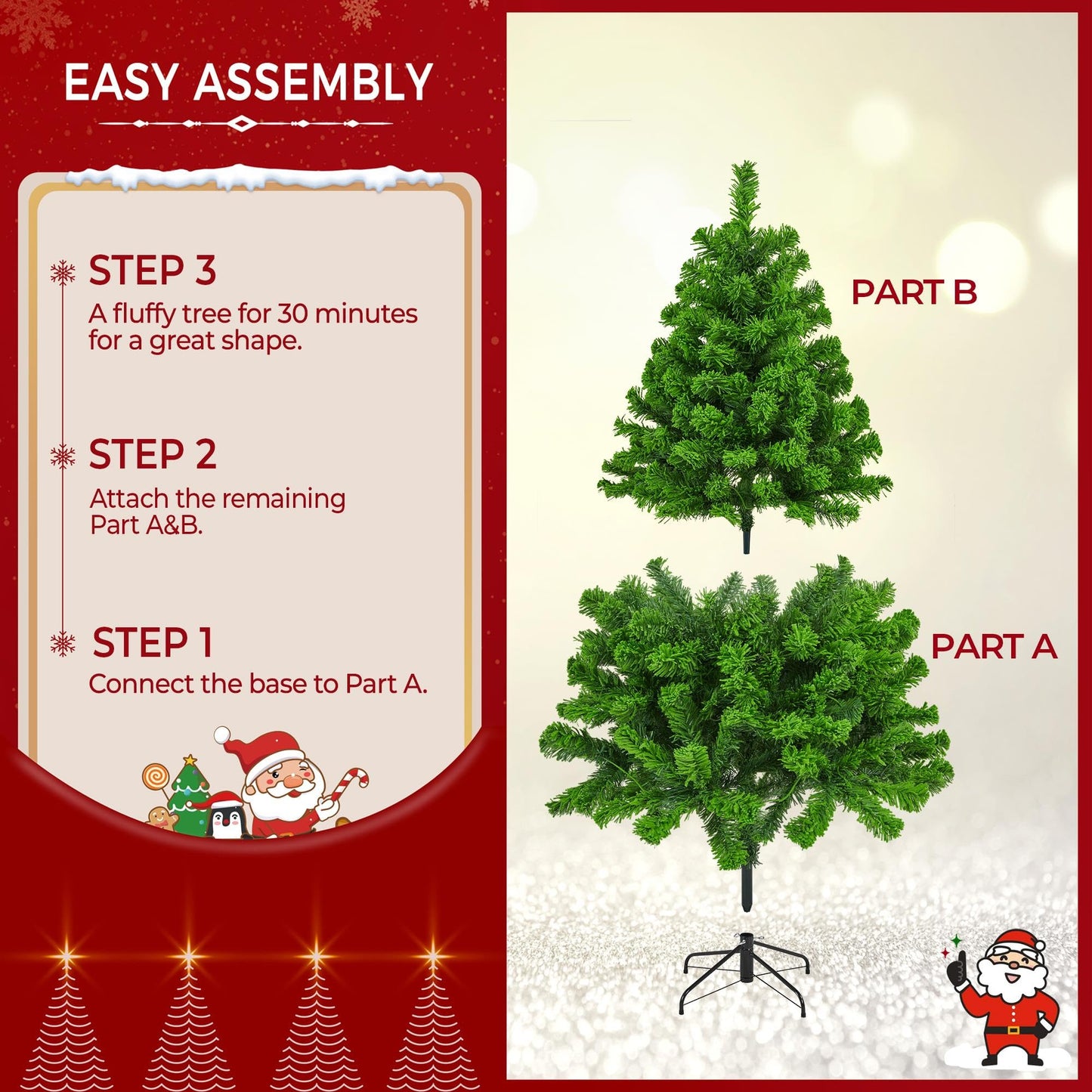 Yaheetech 4.5ft Pre-lit Artificial Christmas Tree with Incandescent Warm White Lights, Snow Flocked Full Prelighted Xmas Tree with 340 Branch Tips, 150 Incandescent Lights & Foldable Stand, Pure Green