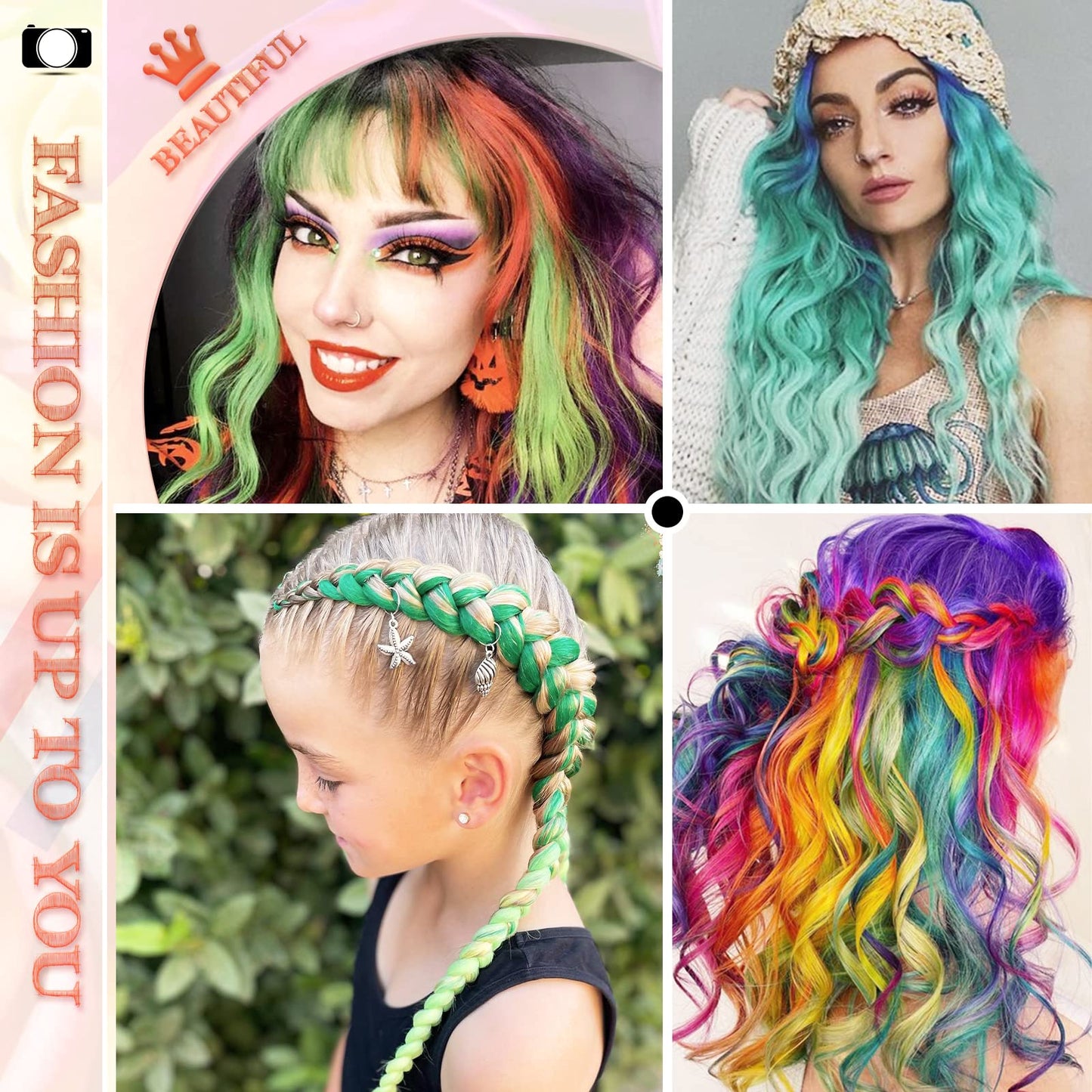 SOFEIYAN 10 Pcs Colored Hair Extensions Party Highlights Colorful Clip in Hair Extensions 22 Inch Straight Synthetic Hairpieces for Women Kids Girls Halloween Christmas Cosplay, 10pcs Orange