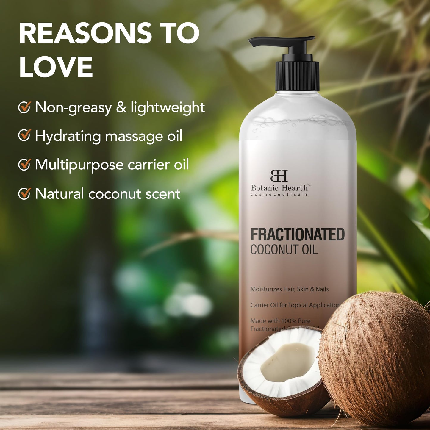 Botanic Hearth Fractionated Coconut Oil For skin 16 fl oz | Liquid Carrier Oil for Diluting Essential Oils - Skin, Lip, Body & Hair Oil Moisturize