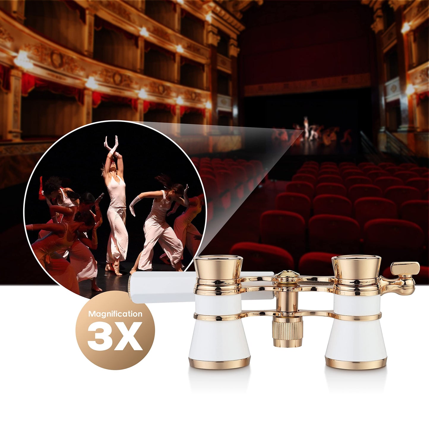 Yourelexit® Opera Glasses Binoculars Lorgnette Theater Optical Glasses Mini Compact Lightweight Built-in Foldable Adjustable Handle with Neck Chain Vintage Adults Kids Women in Musical Concert Cinema