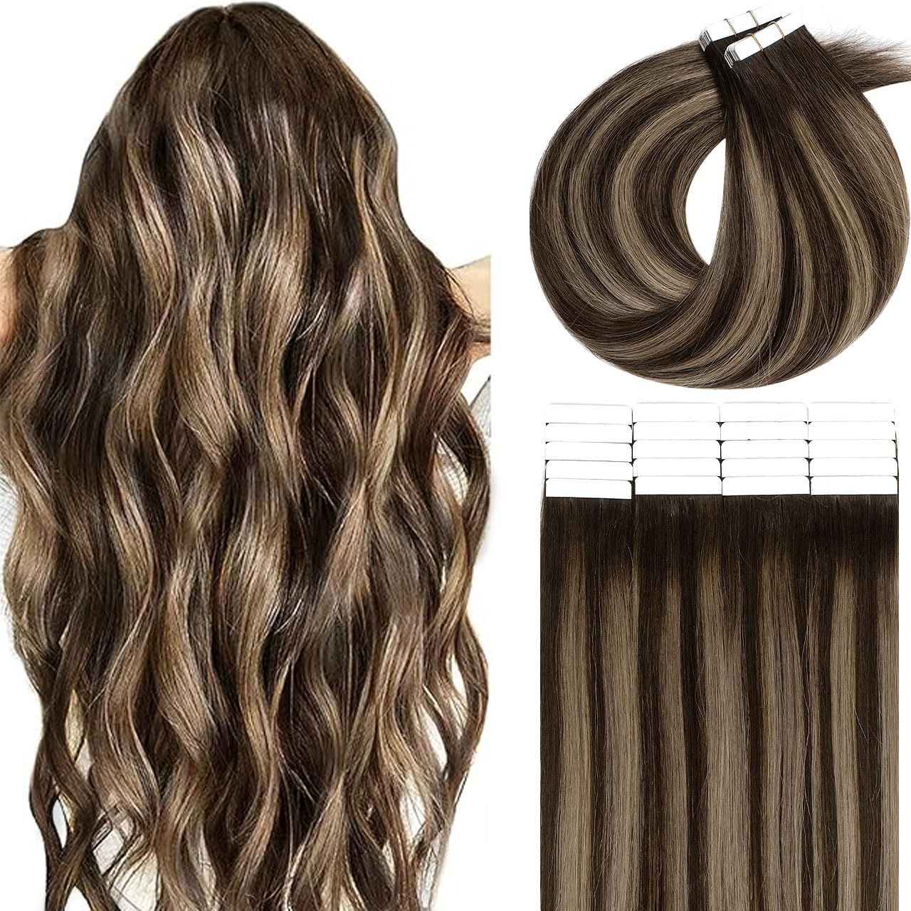 Lacer 12 Inch Tape in Hair Extensions Human Hair Rooted Dark Brown to Chestnut Brown Highlight Dark Brown Seamless Invisible Silky Straight Tape in Hair Extensions Real Human Hair 30g 20pcs