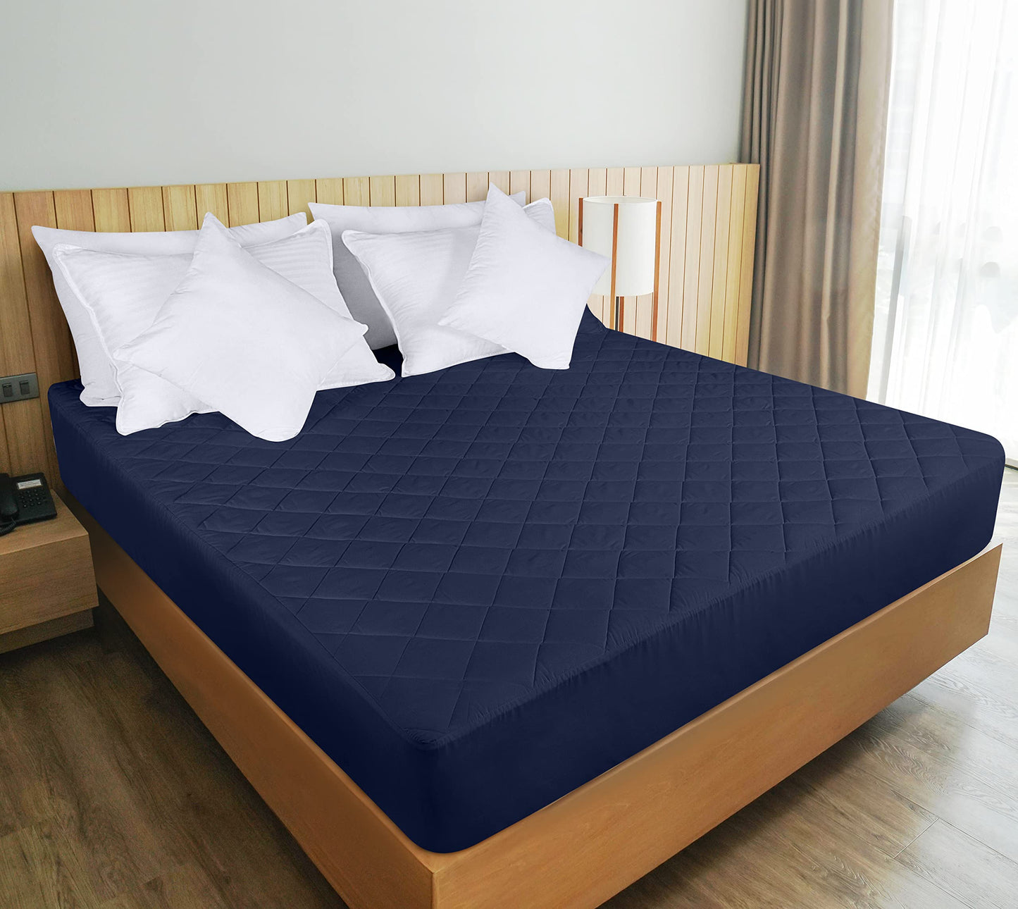 Utopia Bedding Quilted Fitted Mattress Pad (Twin, Navy) - Elastic Fitted Mattress Protector - Mattress Cover Stretches up to 16 Inches Deep - Machine Washable Mattress Topper