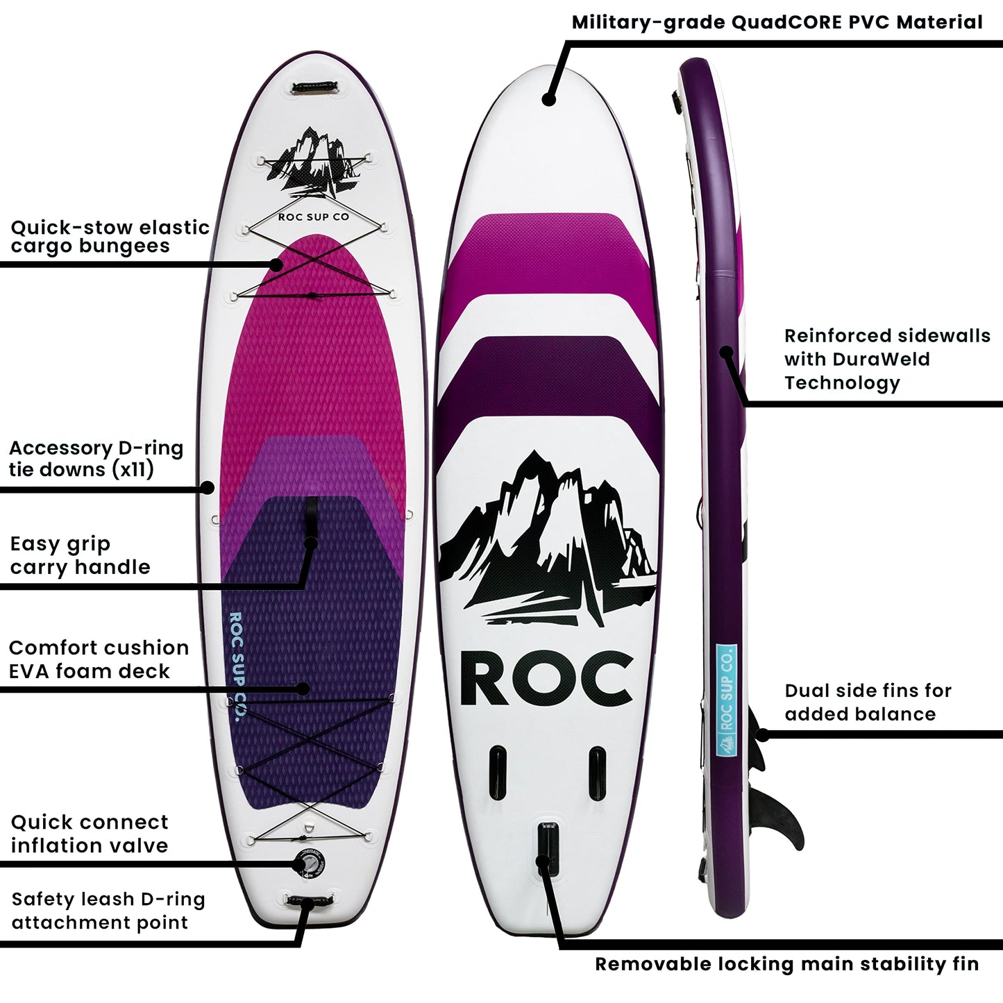 Roc Inflatable Stand Up Paddle Boards 10 ft 6 in with Premium SUP Paddle Board Accessories, Wide Stable Design, Non-Slip Comfort Deck for Youth & Adults (Violet)