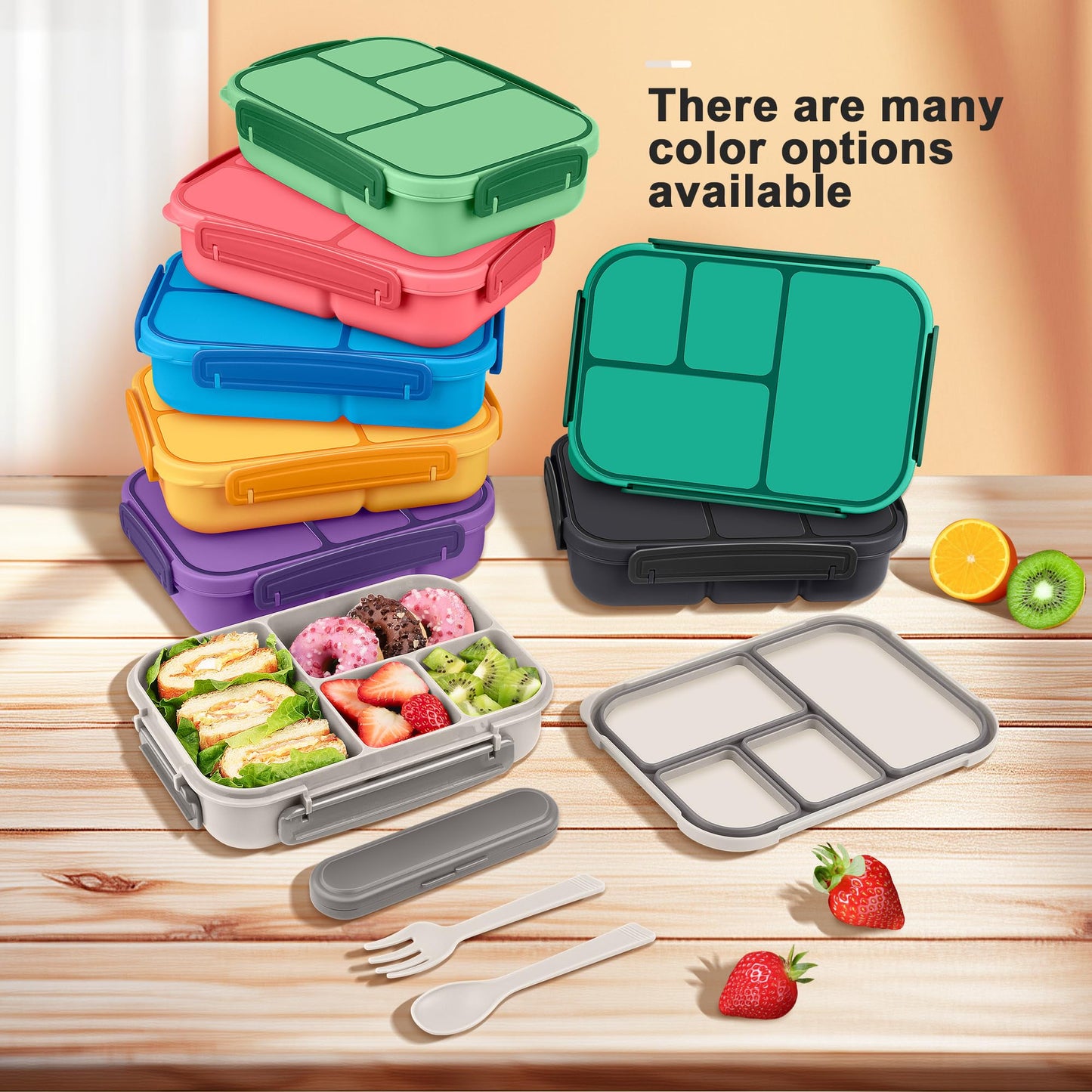 Amathley Lunch Box Kids,Bento Box Adult,Leakproof Lunch Containers for Adults/Kids/Toddler,1200ML-4 Compartments bento Lunch box with Utensil,Microwave & Dishwasher & Freezer Safe (White)