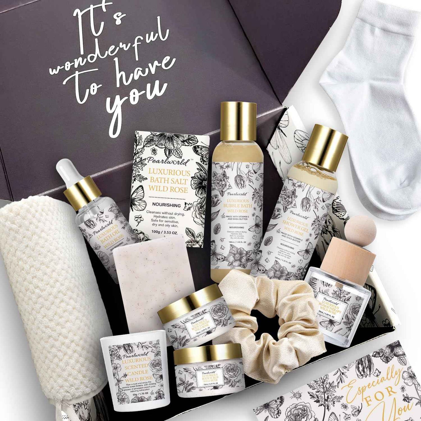 Spa Gift Set for Women- Luxury Rose 14 Pcs Bath Set, Home Spa Kit, Christmas Gift for Women, Birthday Gifts