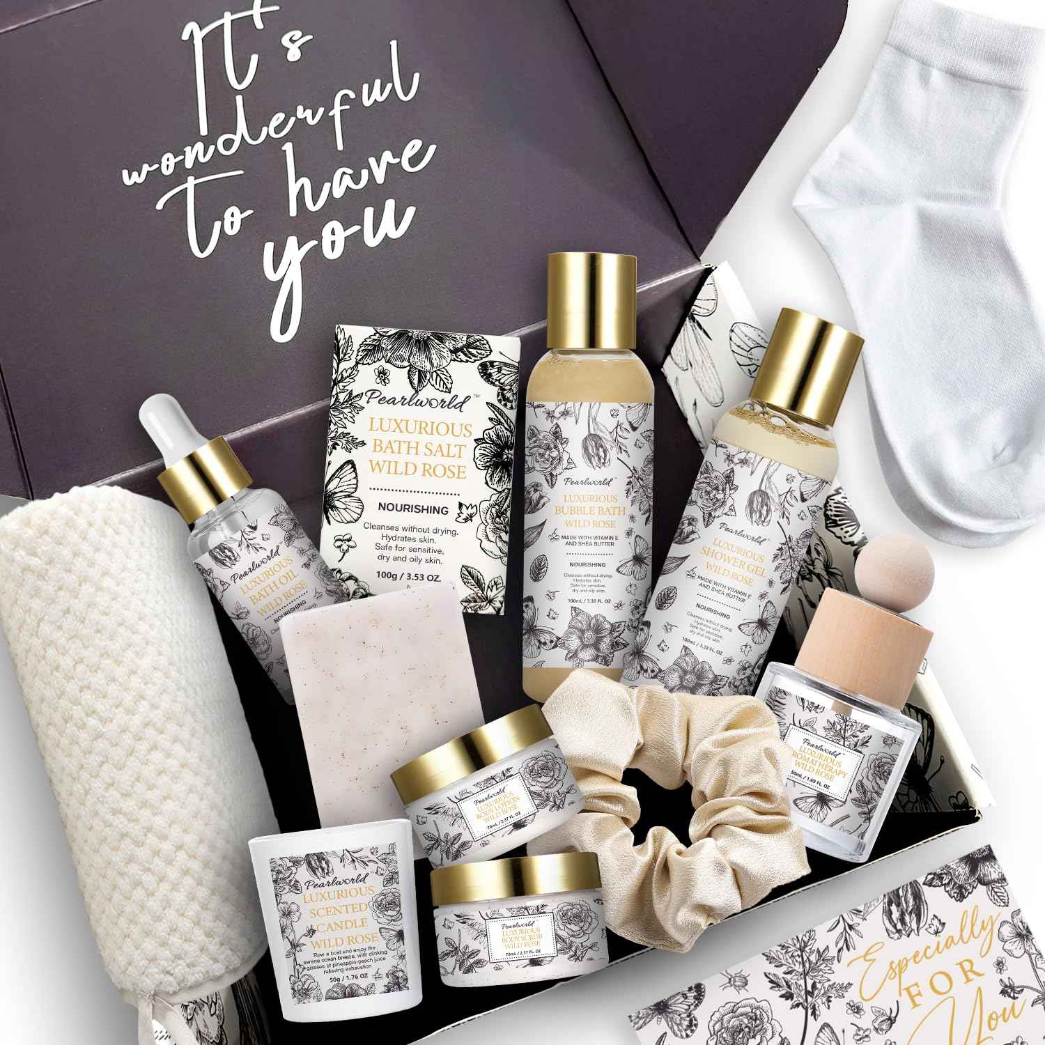 Spa Gift Set for Women- Luxury Rose 14 Pcs Bath Set, Home Spa Kit, Christmas Gift for Women, Birthday Gifts