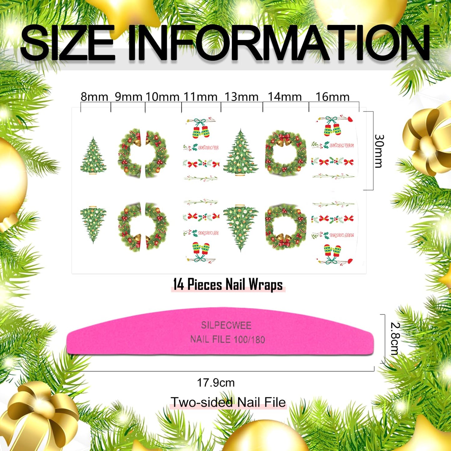 SILPECWEE 20 Sheets Christmas Nail Wraps Holiday Nail Polish Strips Gel Nail Strips Self Adhesive Nail Polish Stickers Fingernail Sticker Nails for Women Manicure Design with Nail File