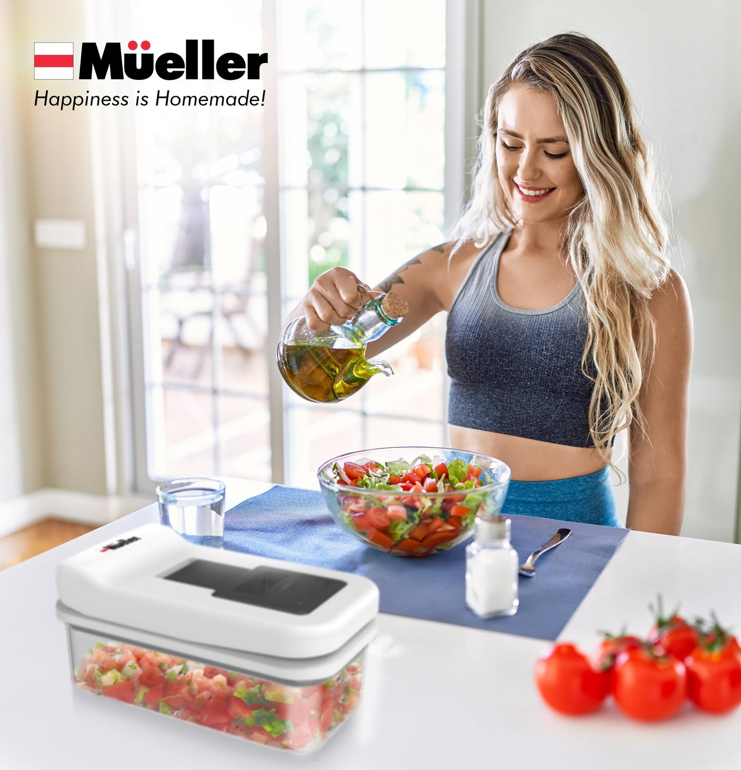 Mueller Pro-Series V Blade Vegetable Chopper, Onion Chopper, Egg Slicer, Spiralizer, Dicer, Food Chopper Veggie Fruit Cutter, French Fry Cutter, Kitchen Gadgets 2024 w Food Container White Sand/Grey