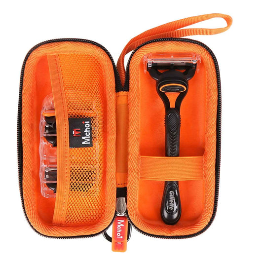 Mchoi Hard Carrying Case Fits for Gillette Fusion5 Men’s Razor & Proglide Shield Men's Razor, Case Only (Black, Orange)