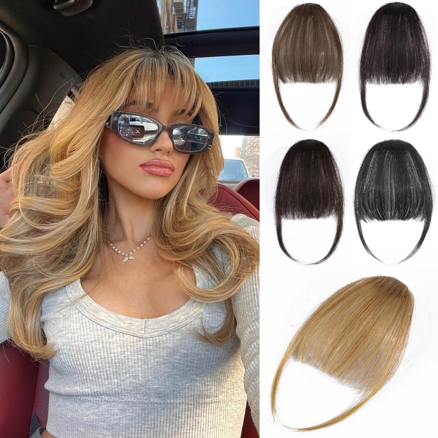 Rosooi Clip in Bangs 100% Human Hair Extensions Ash Blonde Air bangs hair clip Fringe with Temples for Women