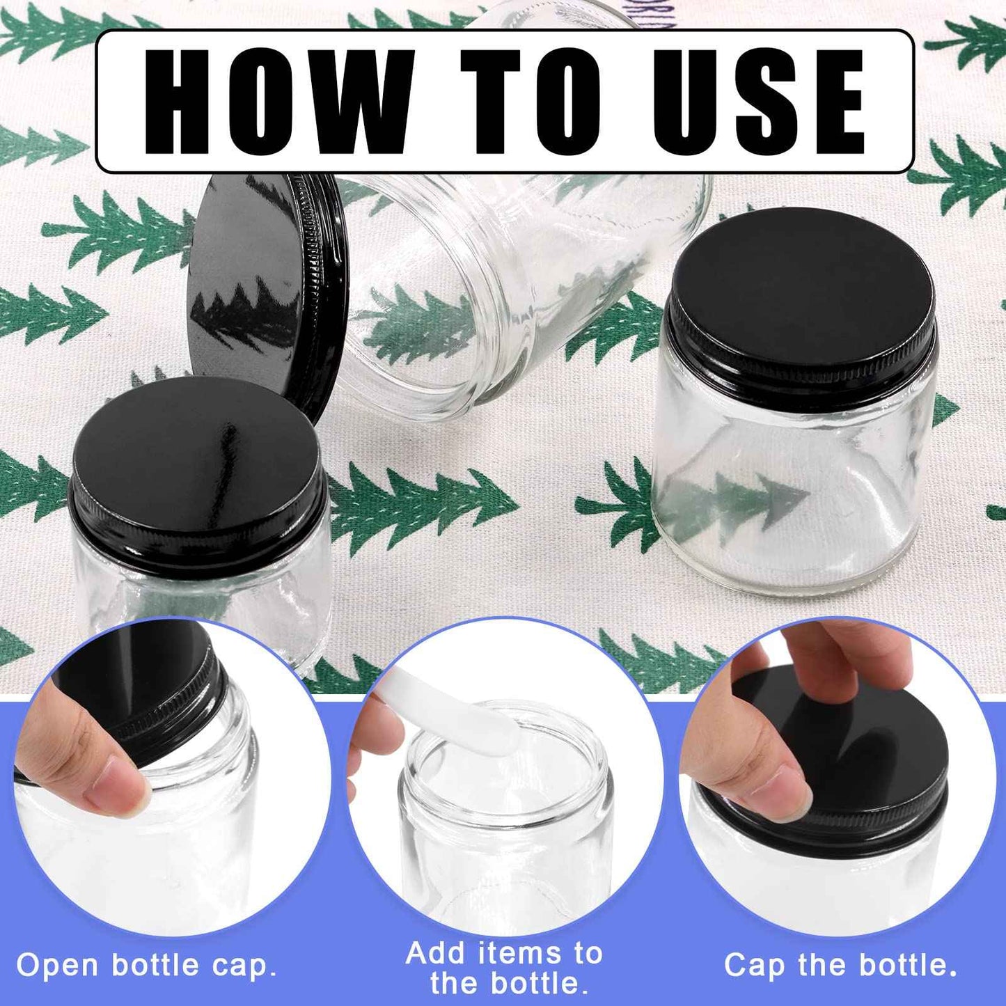 Glarks 12 Pack 2oz 4oz 8oz Glass Jars with Lids, Round Clear Glass Jars with Inner Liner and Black Lids for Storing Creams, Beauty Products, Cosmetic, Lotion and Ointments