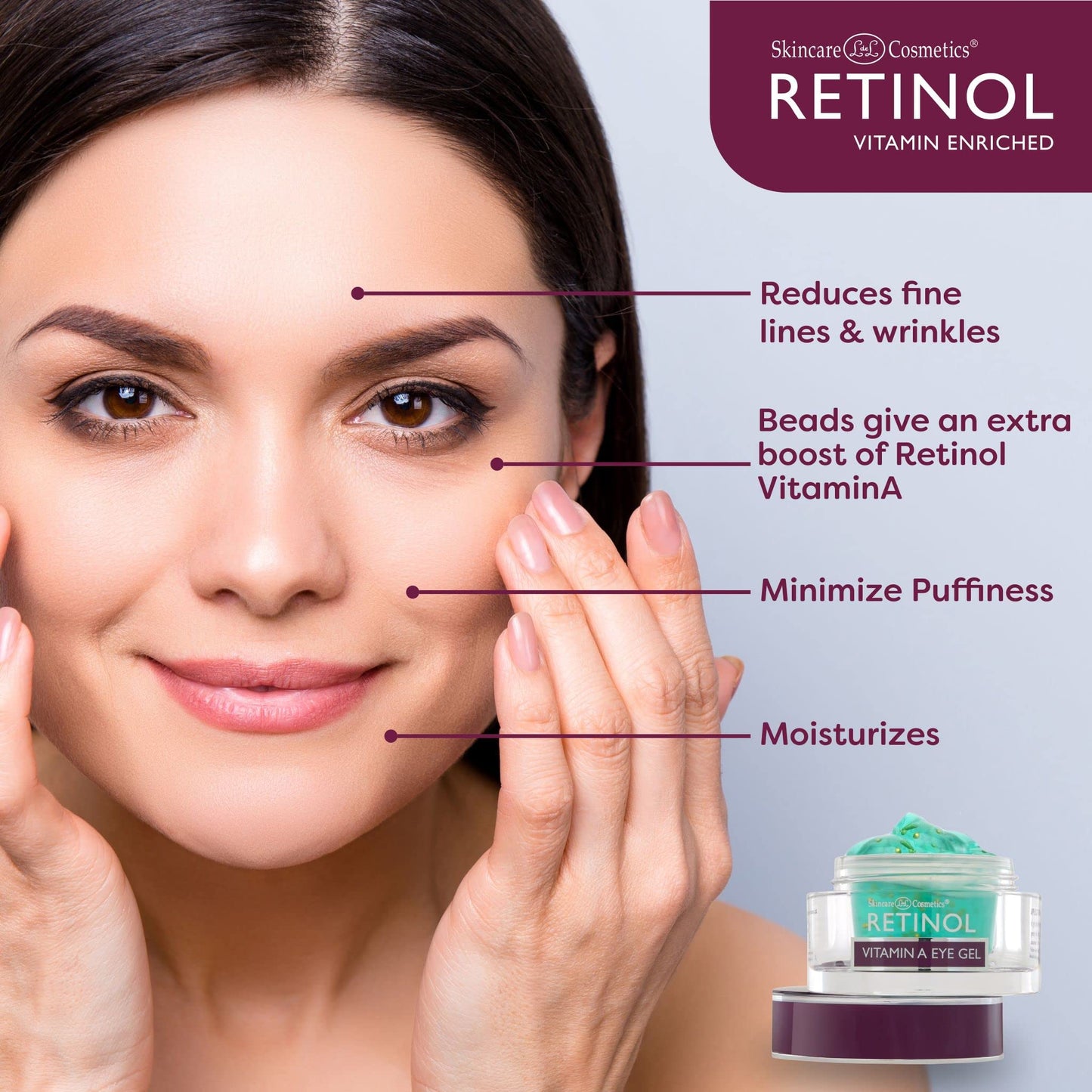 Retinol Vitamin A Eye Gel - Anti-Aging, Reduces Puffiness & Dark Circles, Restores Elasticity, 15ml