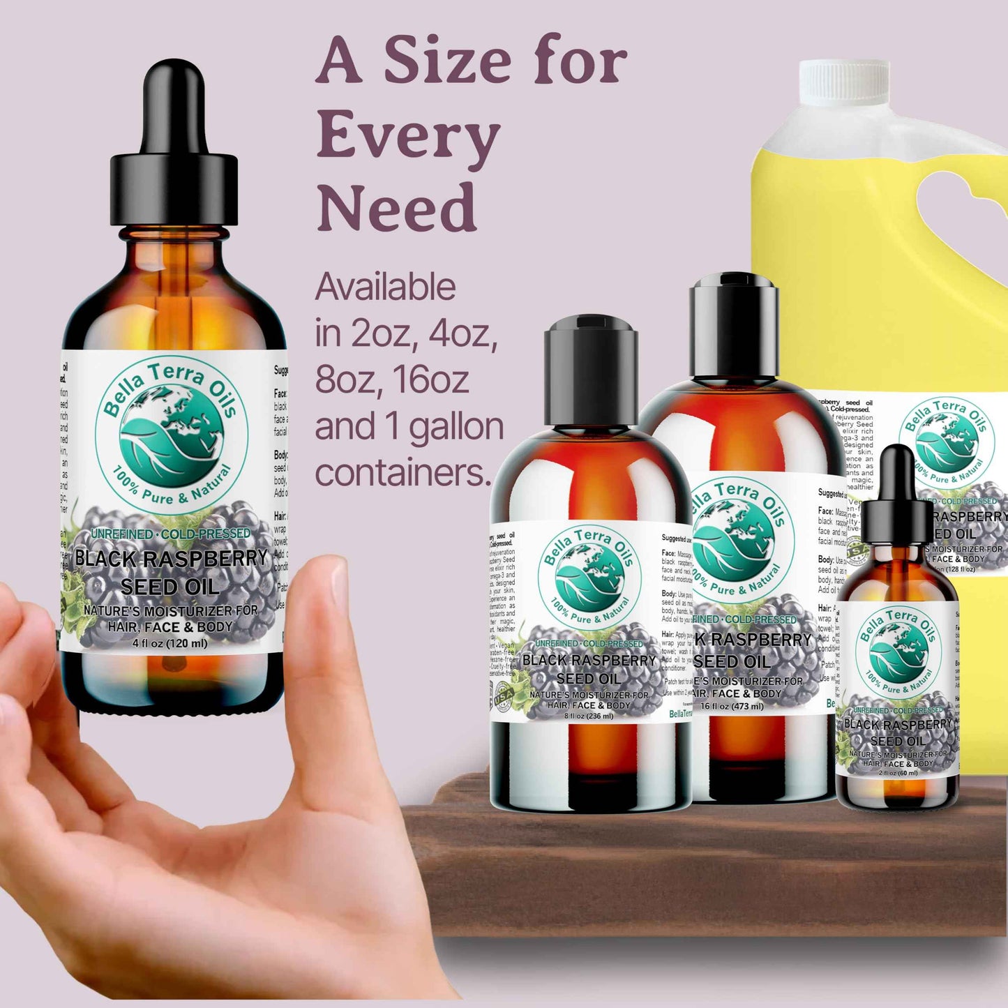 Bella Terra Oils - Black Raspberry Seed Oil 16 oz - Harness the Nutritional Excellence of Red Raspberry Oil, Abundant in Linoleic Acid & Alpha Linolenic Acid, The Ultimate Skin Luxury