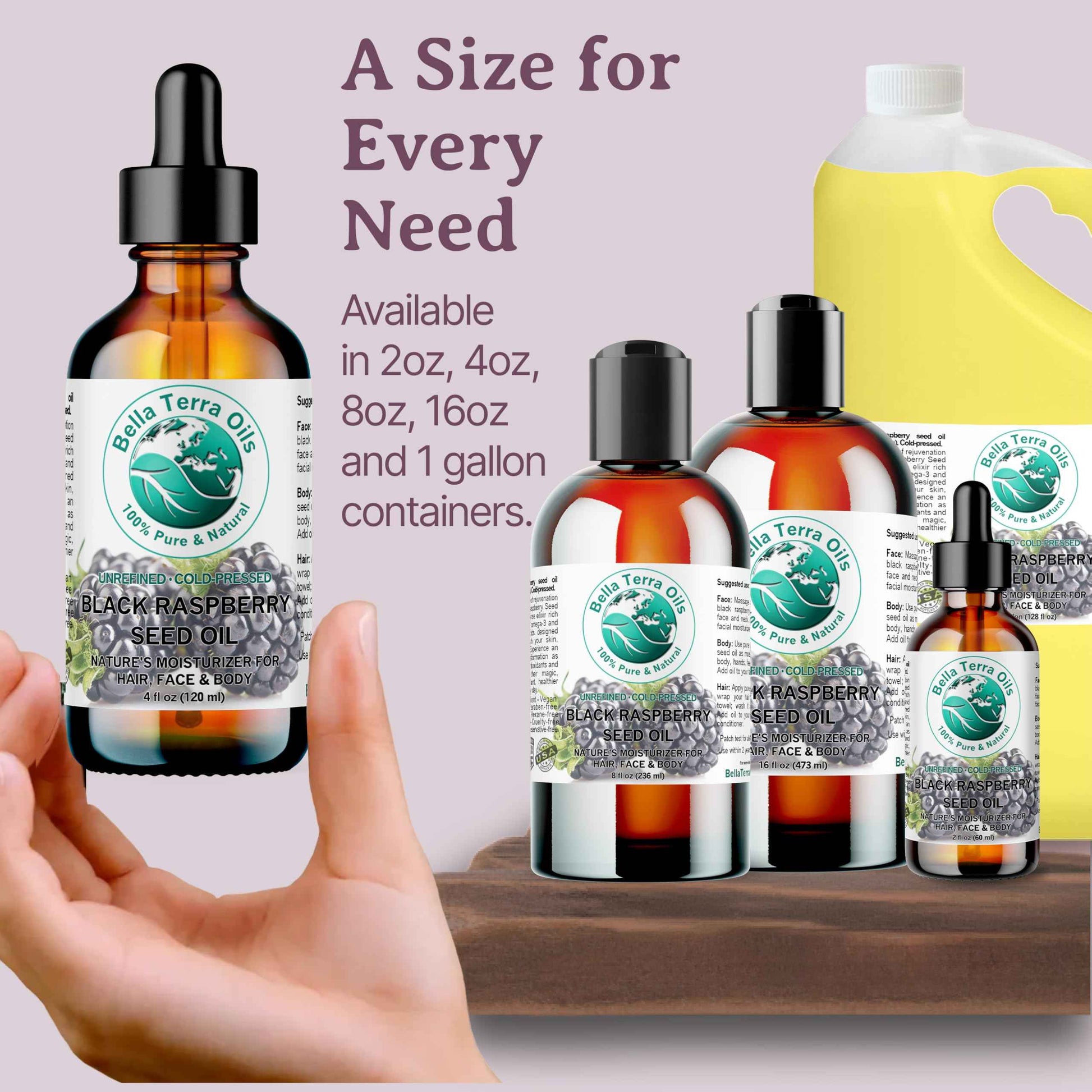 Bella Terra Oils - Black Raspberry Seed Oil 16 oz - Harness the Nutritional Excellence of Red Raspberry Oil, Abundant in Linoleic Acid & Alpha Linolenic Acid, The Ultimate Skin Luxury