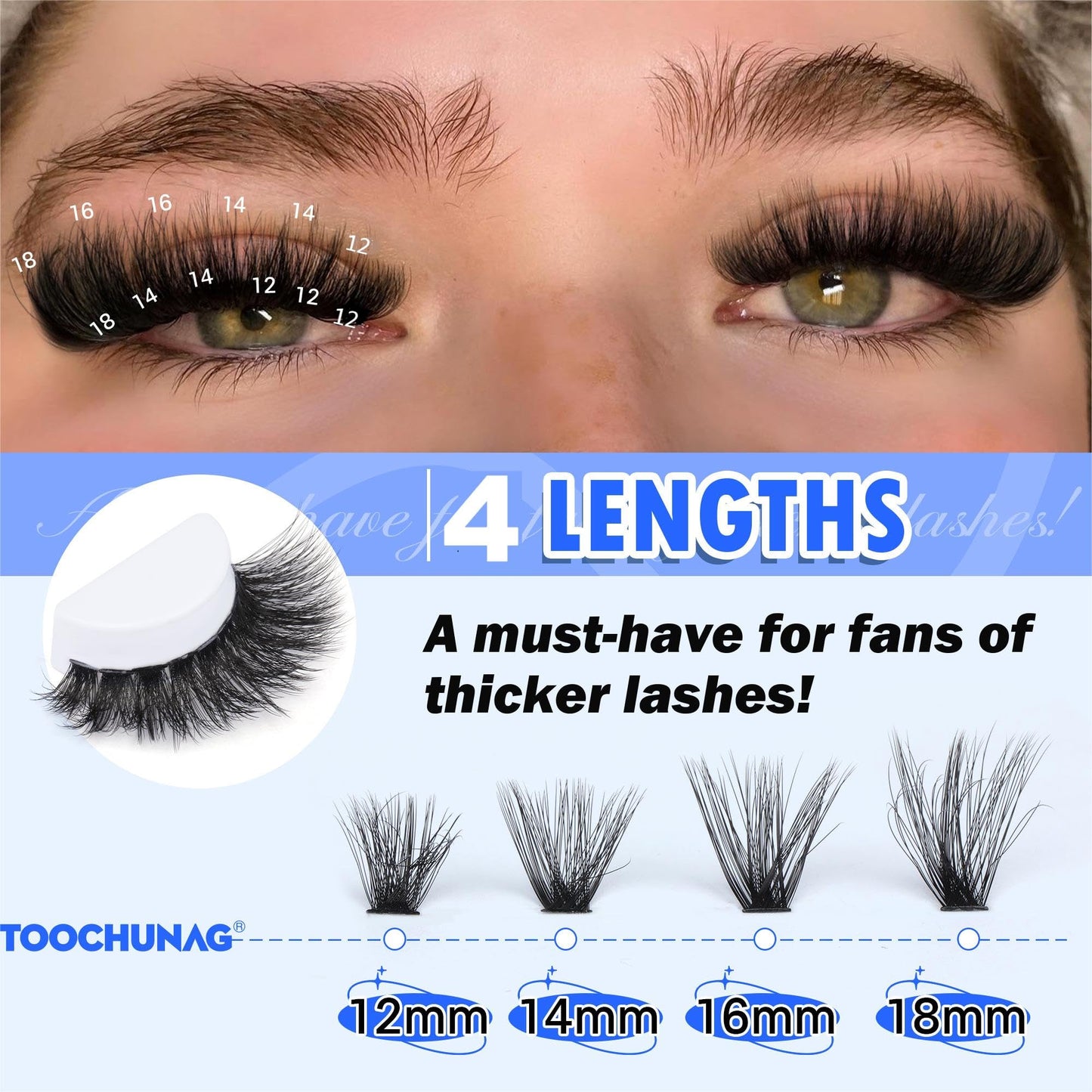 TOOCHUNAG Fluffy Lash Clusters 3 Styles Individual Lashes Cluster Eyelash Extensions 280pcs Wispy Eyelash Clusters DIY Long Thick Lash Extension at Home (12-18mm,D Curl)