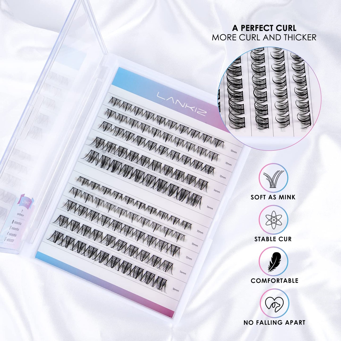 LANKIZ Lash Clusters DIY Eyelash Extensions 100 Clusters Lashes D Curl Individual Lashes Eyelash Clusters Extensions Wispy Lashes Cluster DIY at Home D-MIX(10-16mm)(Antigone Style)