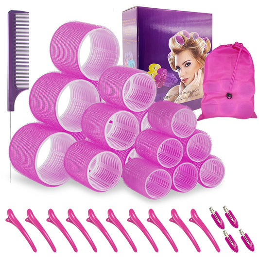 TINGIC Hair Roller Set 18 pcs,Jumbo Hair Curlers Rollers With Clips,Self Grip Hair Roller Set,Hair Rollers for Long Hair,Medium and Short Hair