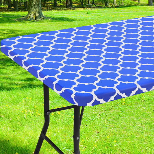 smiry Rectangle Picnic Tablecloth, Waterproof Elastic Fitted Table Covers for 4 Foot Tables, Wipeable Flannel Backed Vinyl Tablecloths for Camping, Indoor, Outdoor (Blue Morocco, 30x48 Inches)