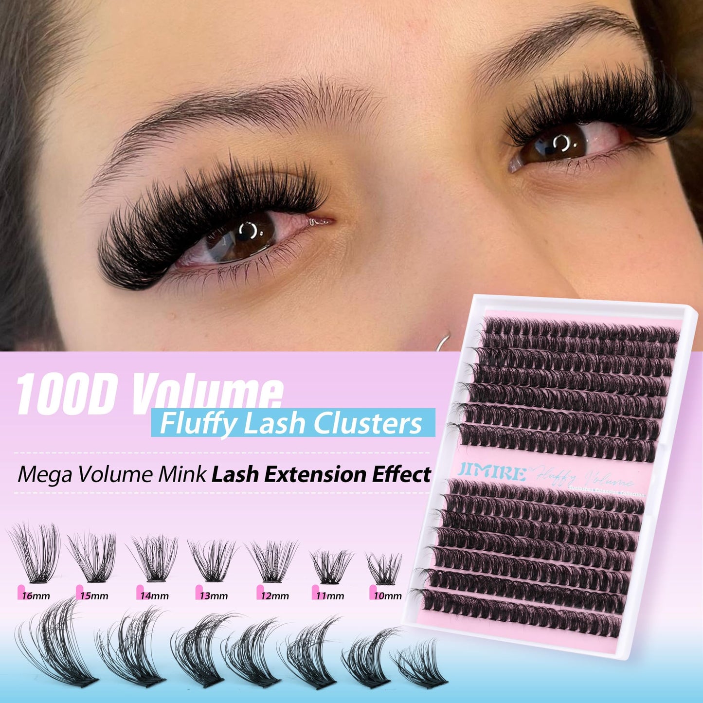 Lash Clusters Volume 80D Lash Extension Clusters 280Pcs Fluffy Cluster Eyelash Extensions Thick Mink Eyelash Clusters D Curl Wispy 10-16mm DIY Individual Lashes DIY at Home by JIMIRE