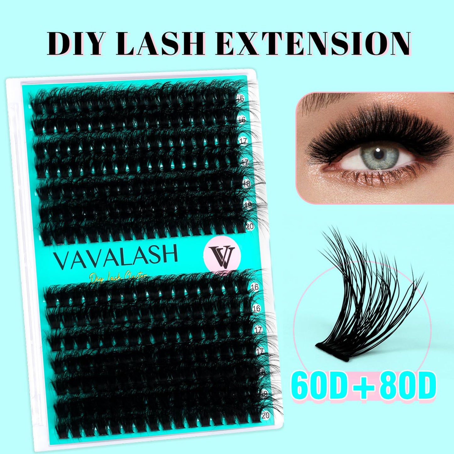 VAVALASH Lash Clusters 60D+80D Wispy Volume Individual Lashes DIY Eyelash Extensions Individual Cluster Lashes Faux Mink False Lashes DIY Lashes at Home (60D+80D,10-16MIX)