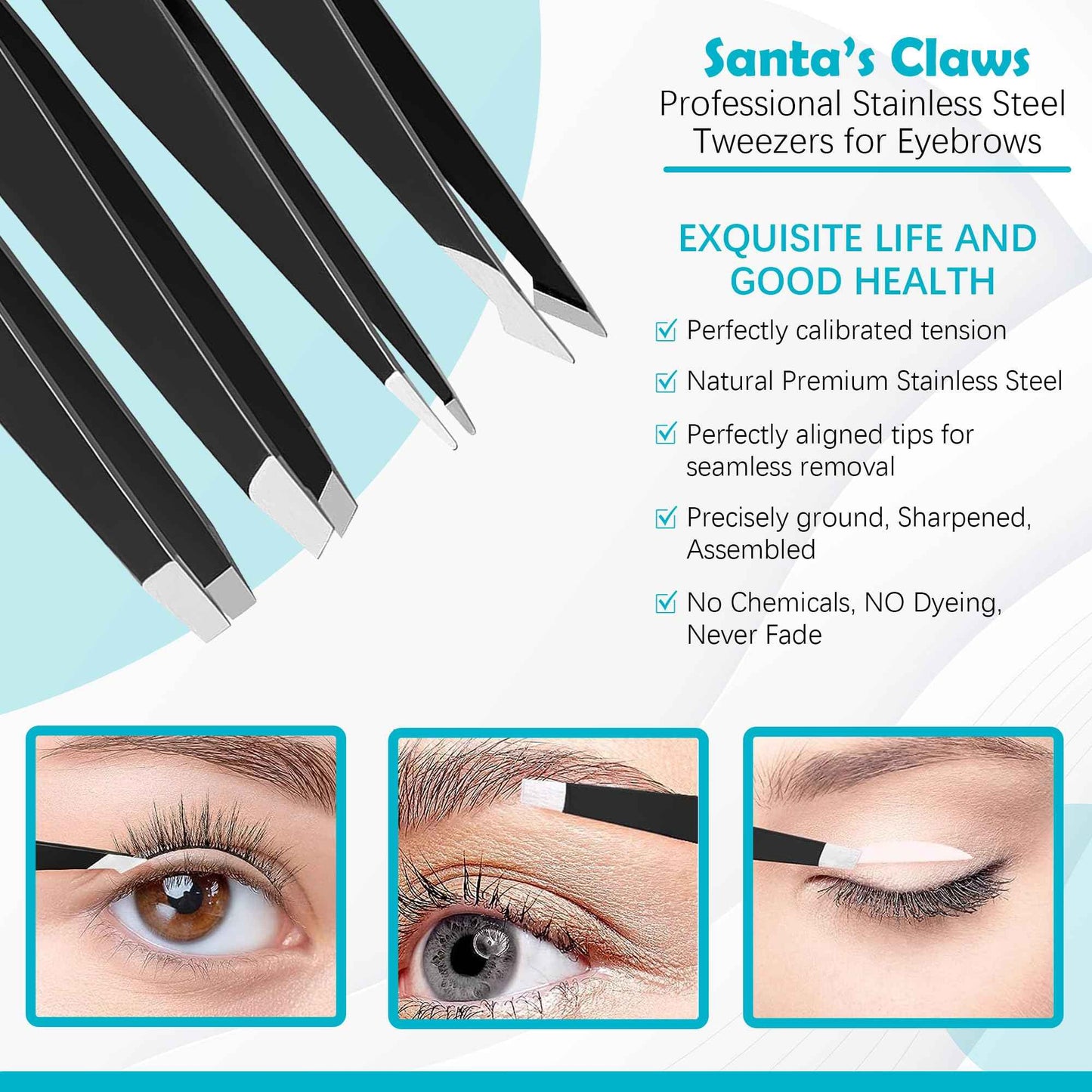 Tweezers for Women, Stocking Stuffers for Women Men Adults, Womens Gifts for Christmas White Elephant Gift Mom Santa Funny Stuffer Her Girls Teens Dad Mens, 4-Pack Tweezer Facial Hair Eyebrow Set