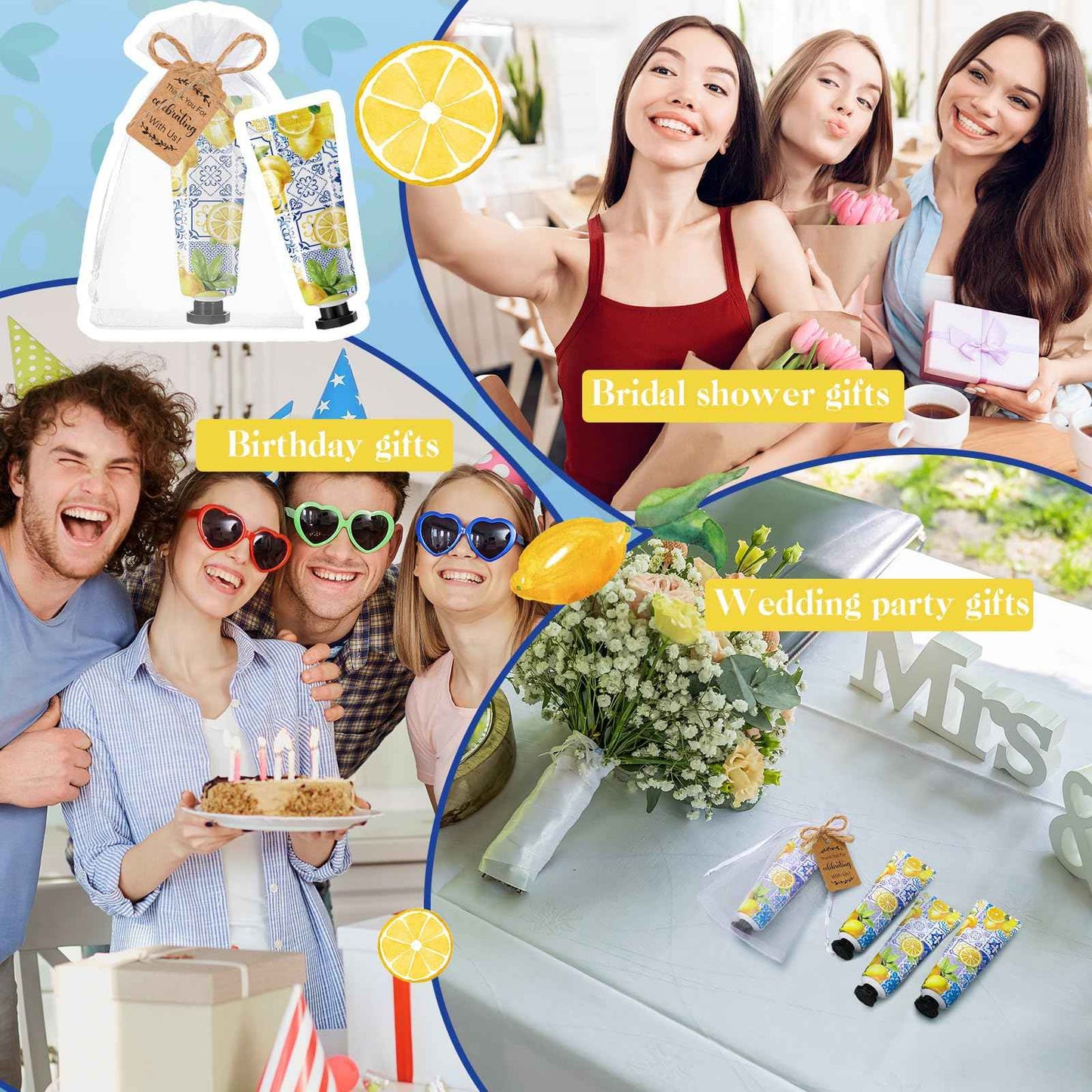 Dansib 48 Sets Christmas Baby Shower Hand Cream Gift Winter Party Favors for Guests Gift Bulk Mini Travel Size Hand Lotion Set for Guests(Lemon)