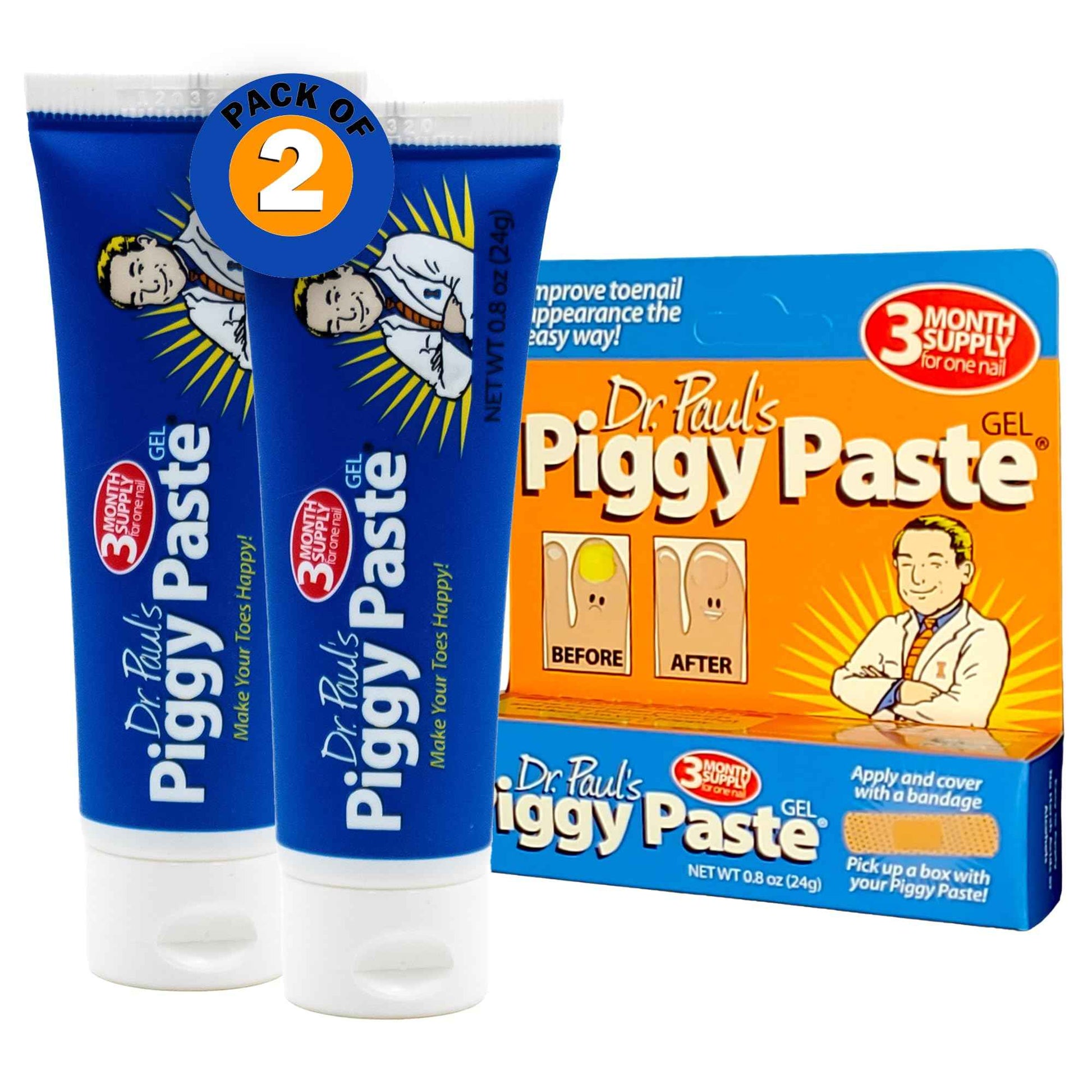 Dr. Paul's Piggy Paste Gel 2-Pack: Fast Acting Solution for Thick, Brittle, Yellow Nails, Restores Clear, Healthy Toenails & Fingernails Easy, Mess-Free Application Doctor Recommended Formula