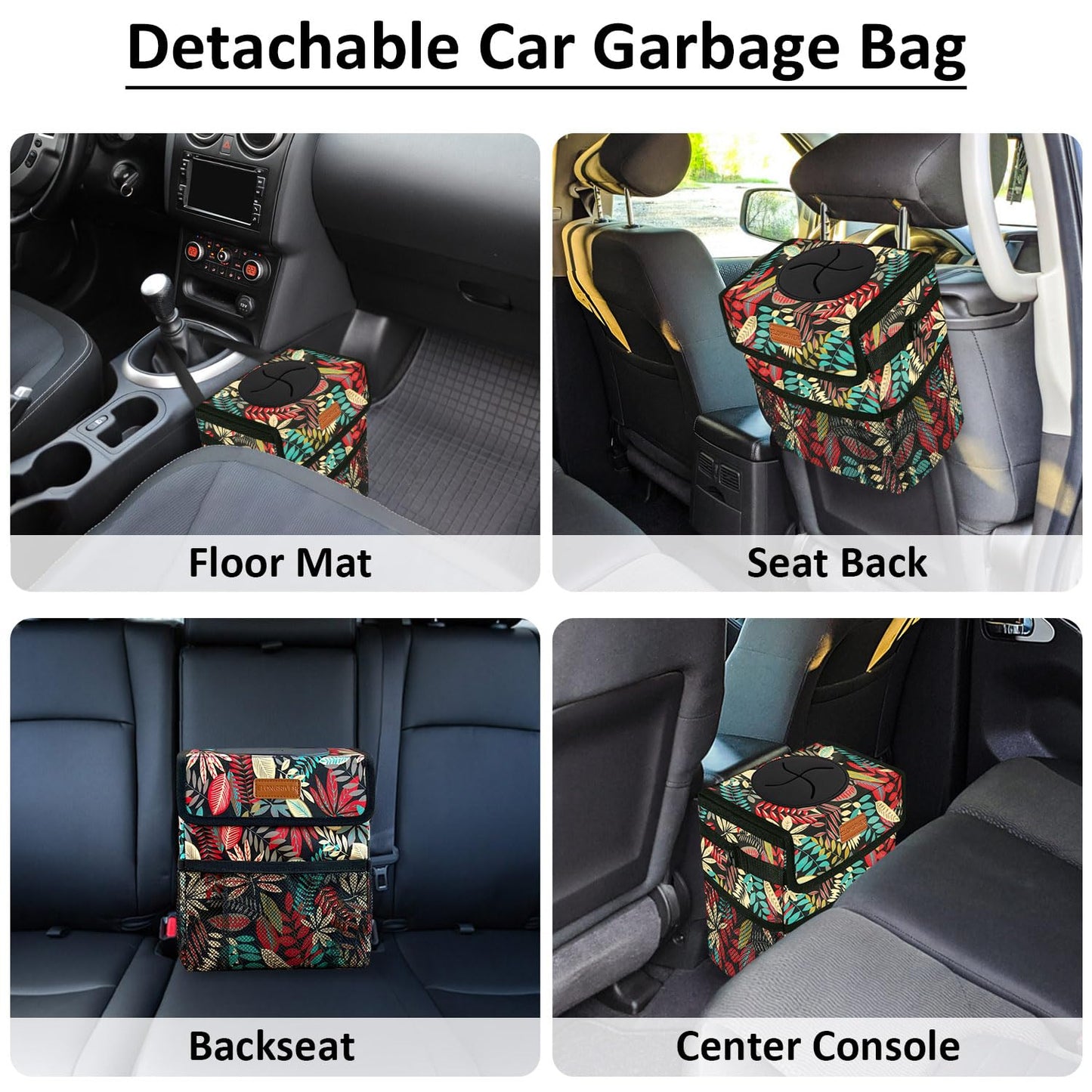 ELONGRIVER Car Trash Can Bin for Car Back Seat Leak Proof, Cute Car Trash Bag Hanging, Vehicle Trash Can for Suv Truck Van, Automotive Car Garbage Cans Front Seat Red Leaves