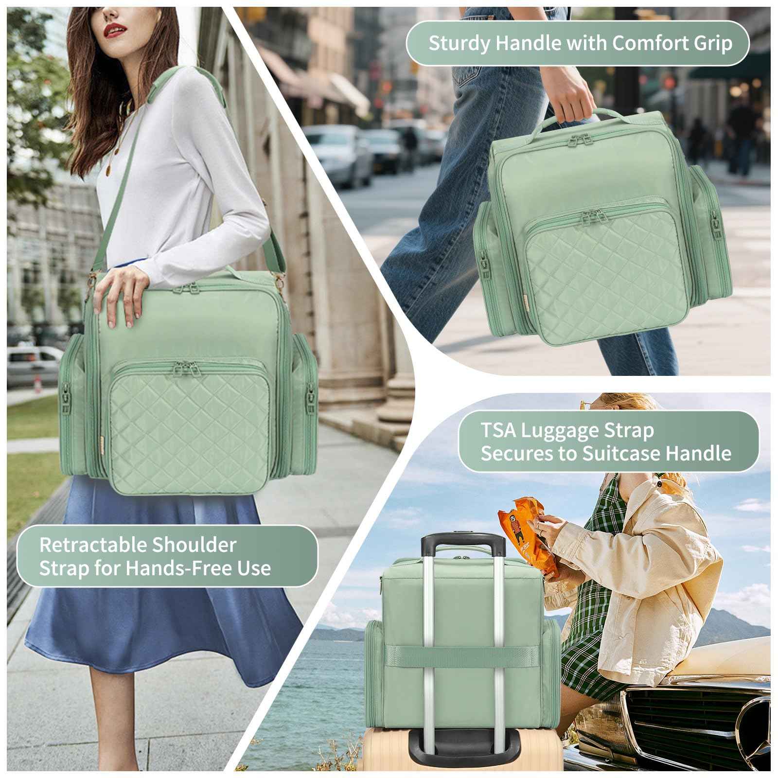 OCHEAL Nail Polish Organizer, Holds Nail Lamp and 75+ Bottles, Nail Organizers and Storage Holder Case with 3 Individual Bags Fit Manicure Tools Manicurist Travel Carrying kit -Green