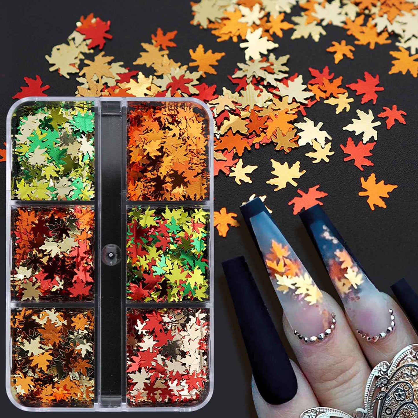 Maple Leave Nail Art Glitter Holographic Leaf Nail Sequin Autumn Nail Flakes Fall Nail Decoration Thanksgiving Nail Accessories Supplies for Women Girls