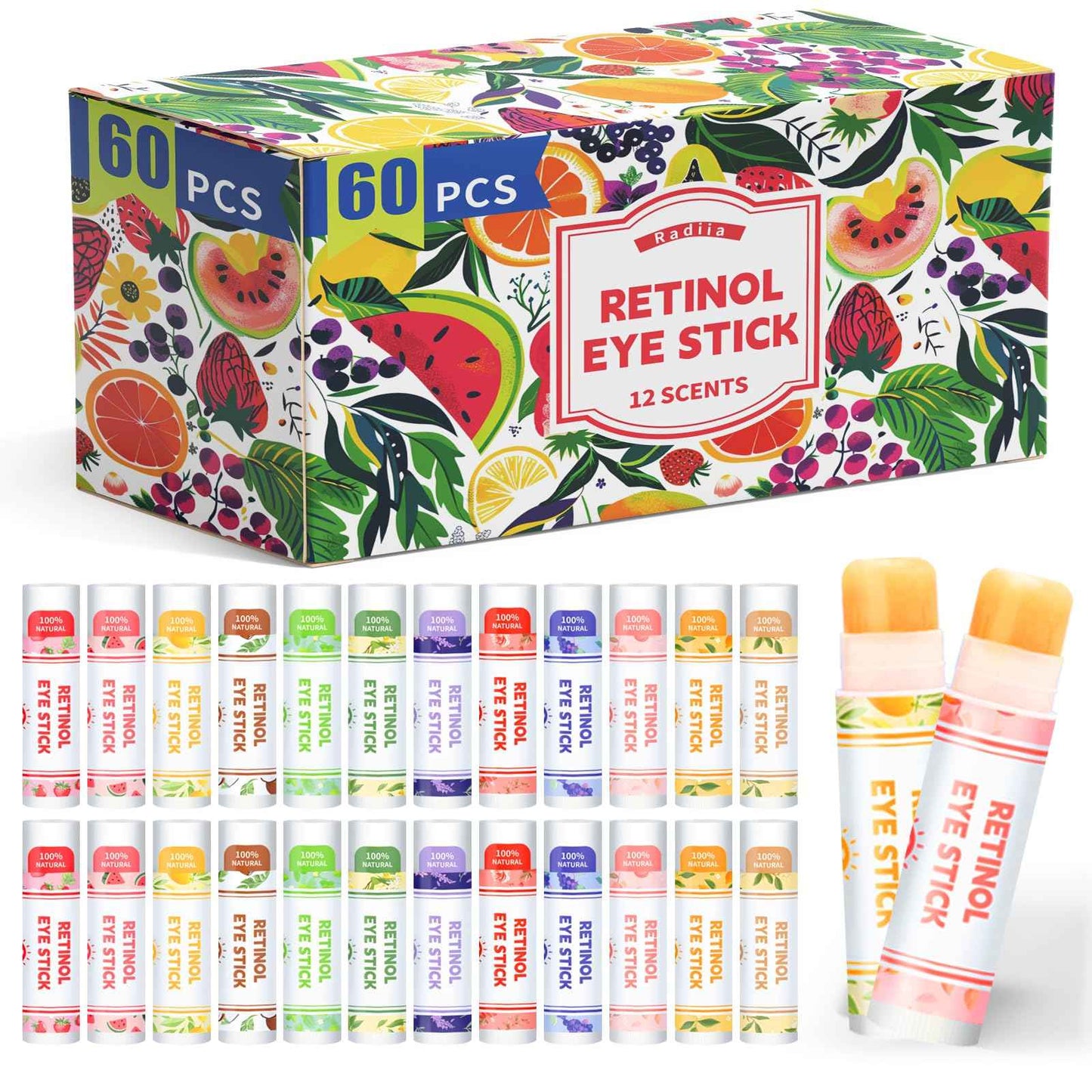 Radiia Retinol Eye Balm Stick with Retinol & Ceramide Complex - Facial Moisturizer for Dark Circles & Wrinkles - Under Eye Brightener Stick, Anti Wrinkle Hydrating Face Skincare(0.13oz *60pcs)