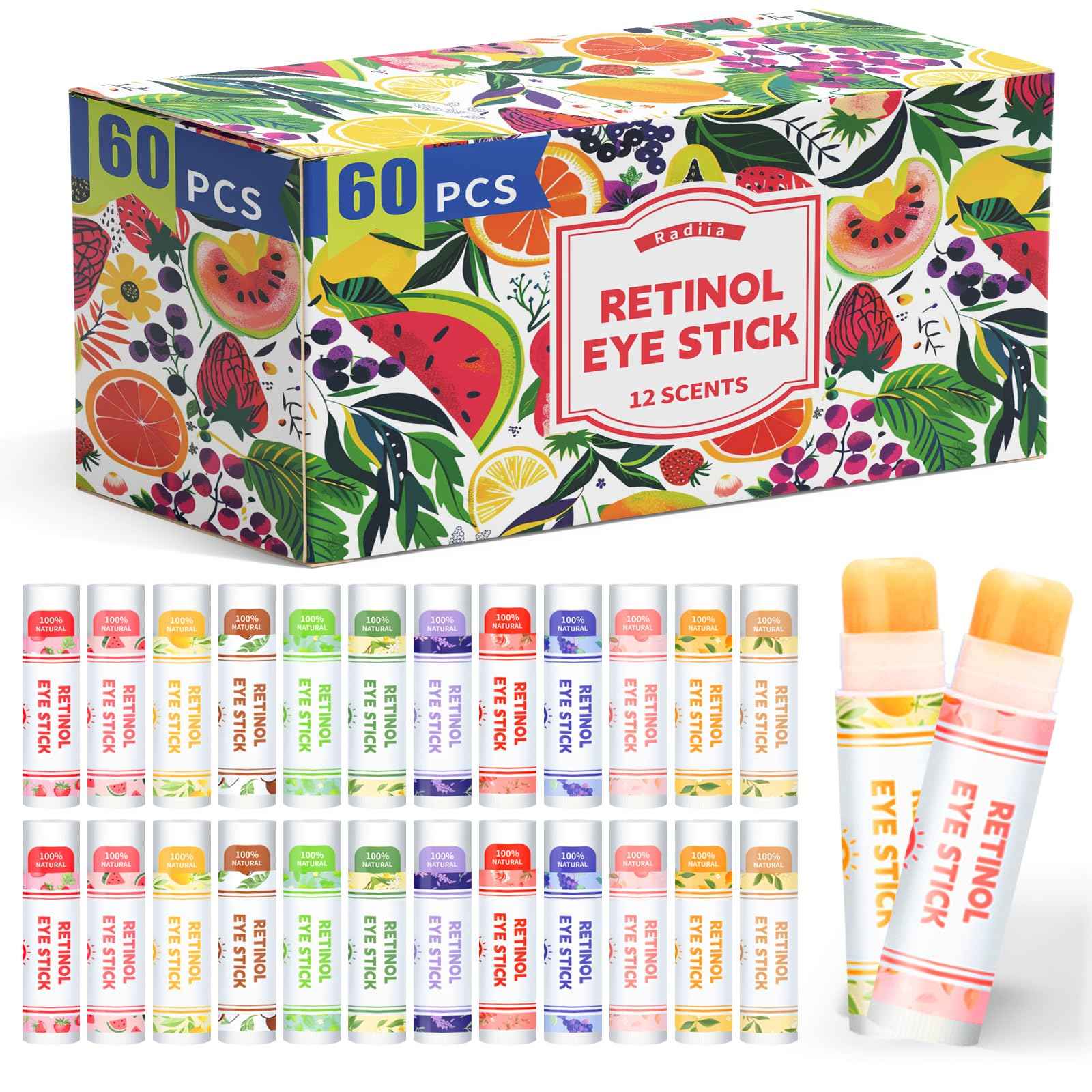 Radiia Retinol Eye Balm Stick with Retinol & Ceramide Complex - Facial Moisturizer for Dark Circles & Wrinkles - Under Eye Brightener Stick, Anti Wrinkle Hydrating Face Skincare(0.13oz *60pcs)