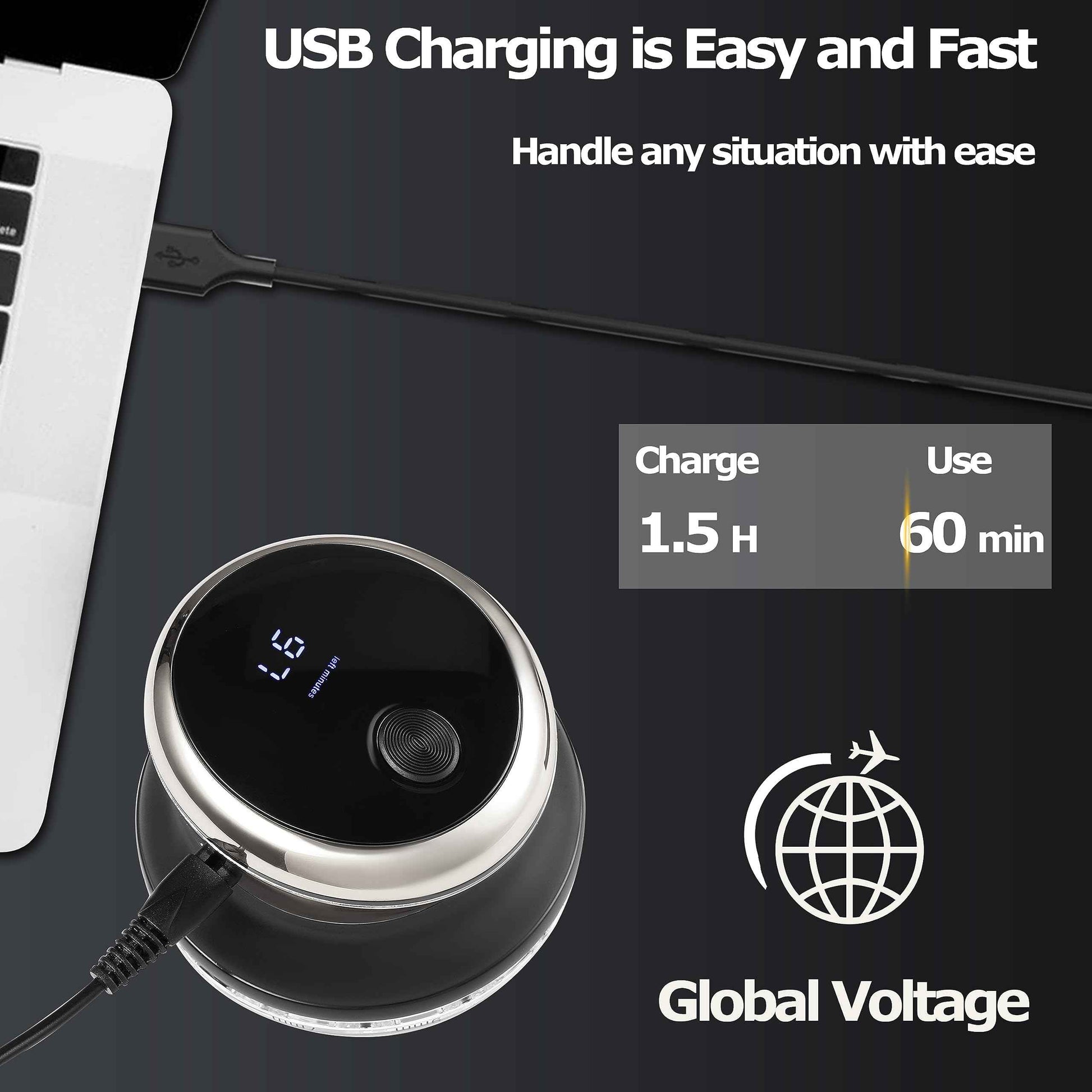 KEMEI Professional Hair Clippers for Men, Automatic Circular Hair Trimmer, Cordless Self-Haircut Kit with LED Display, KM-887 Silvery