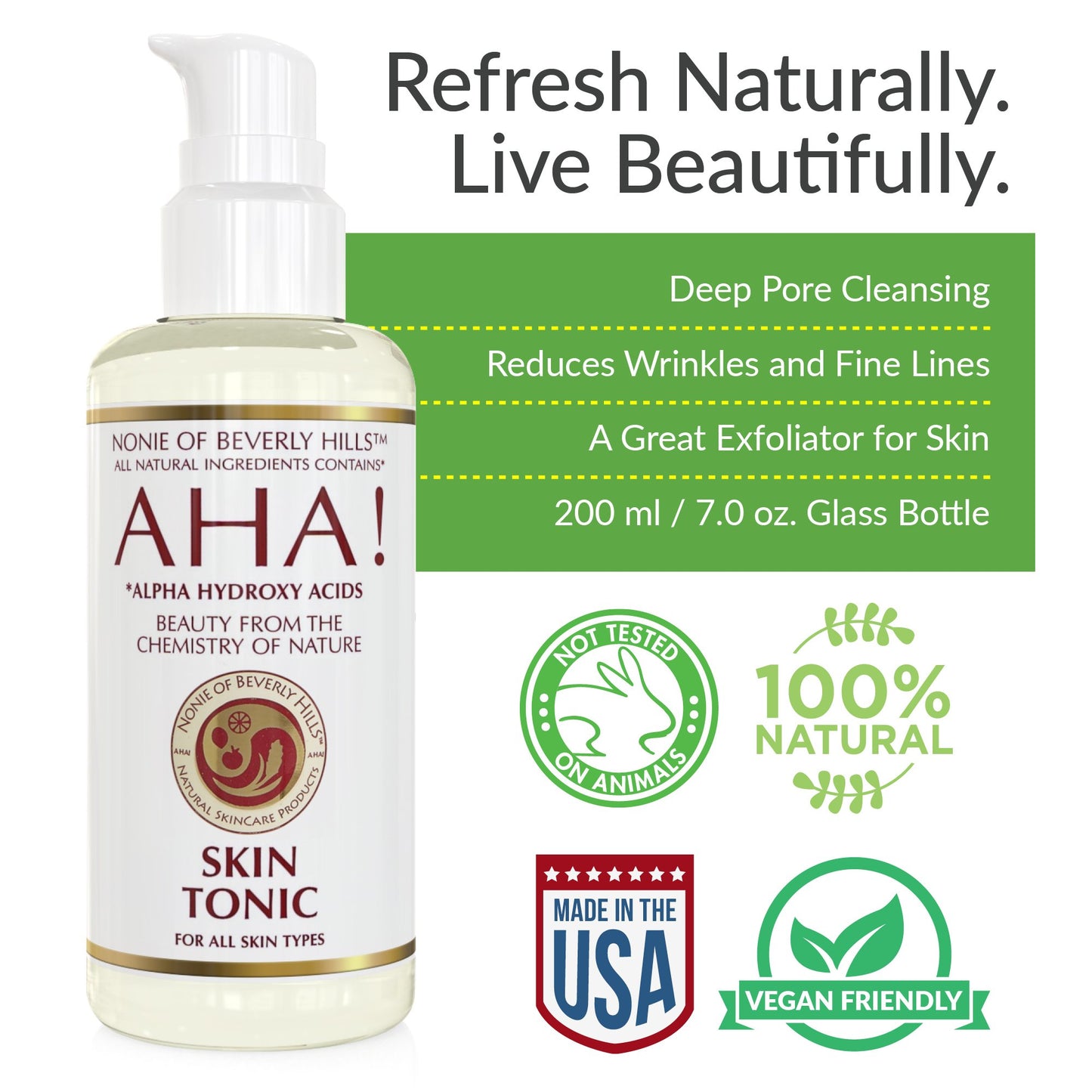 Nonie AHA All-Natural Skin Tonic with Castor Oil, Grapefruit Seed Extract, Citrus Mix of Lemon, Grapefruit, Orange, Bergamot & Neroli Oils & Organic Apple Cider Vinegar.