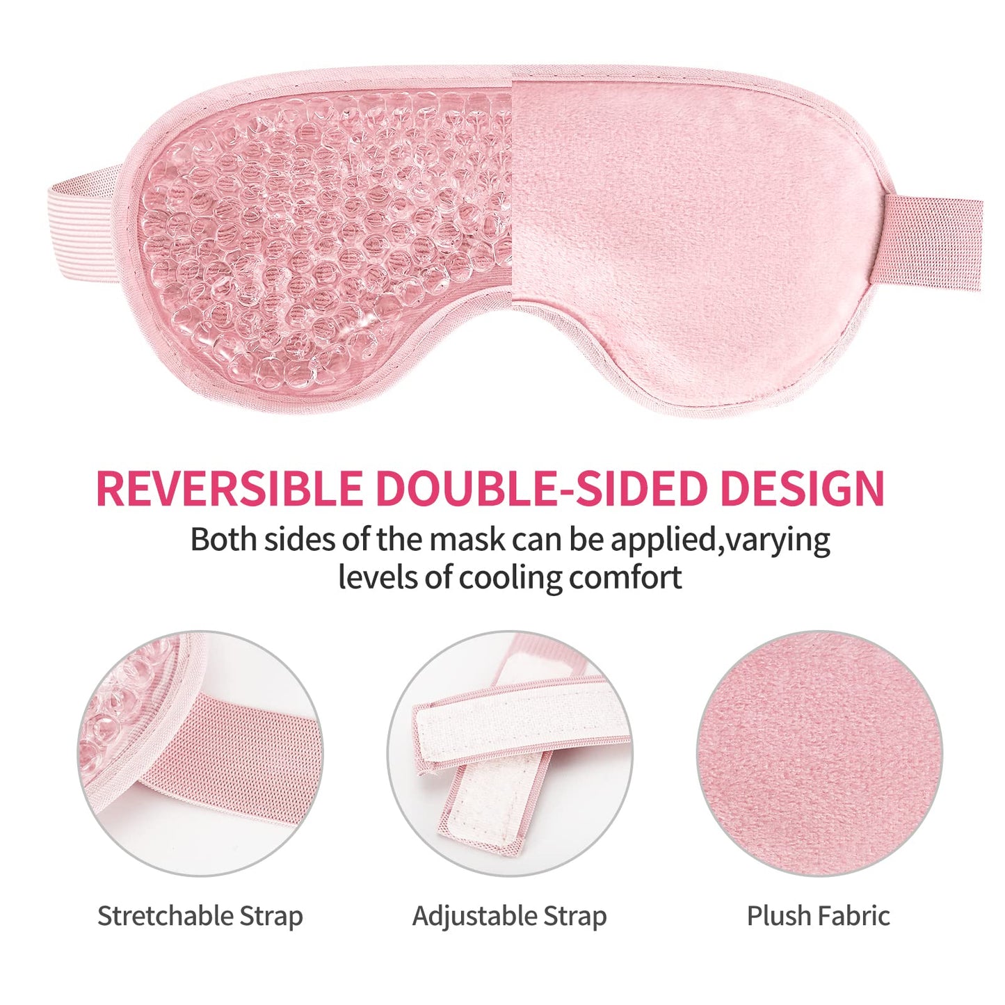 2PCS Gel Eye Mask Reusable Hot Cold Therapy Gel Bead Eye Mask for Puffiness /Dark Circles/Eye Bags /Dry Eyes/Headaches/Migraines/Stress Relief, Cooling Eye Mask Hot/Cold Compress Eye Mask (Pink)